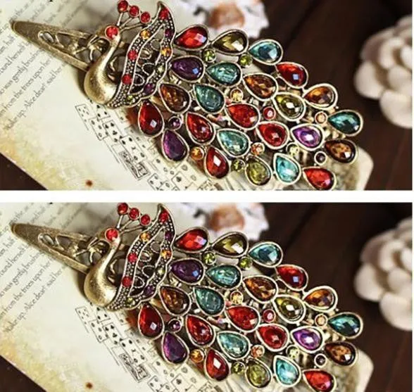 Retro Women Hairwear Peacock Pattern Colorful Crystal Hairpins Women Hair Jewelry Girls SM6