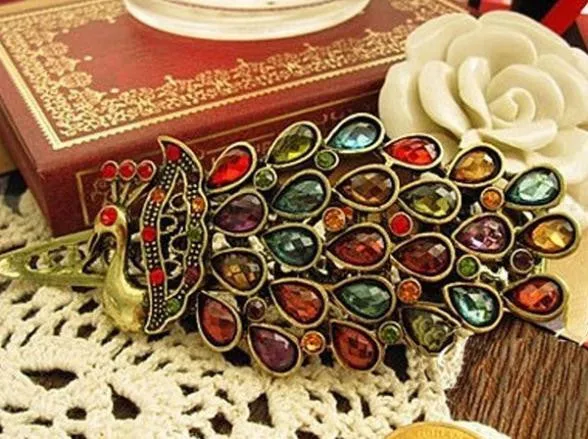 Retro Women Hairwear Peacock Pattern Colorful Crystal Hairpins Women Hair Jewelry Girls SM6