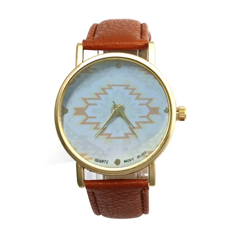 Retro Women Men Watch GENEVA Geometric Print Watch Leather Quartz Reloj clock relojes mujer est watch