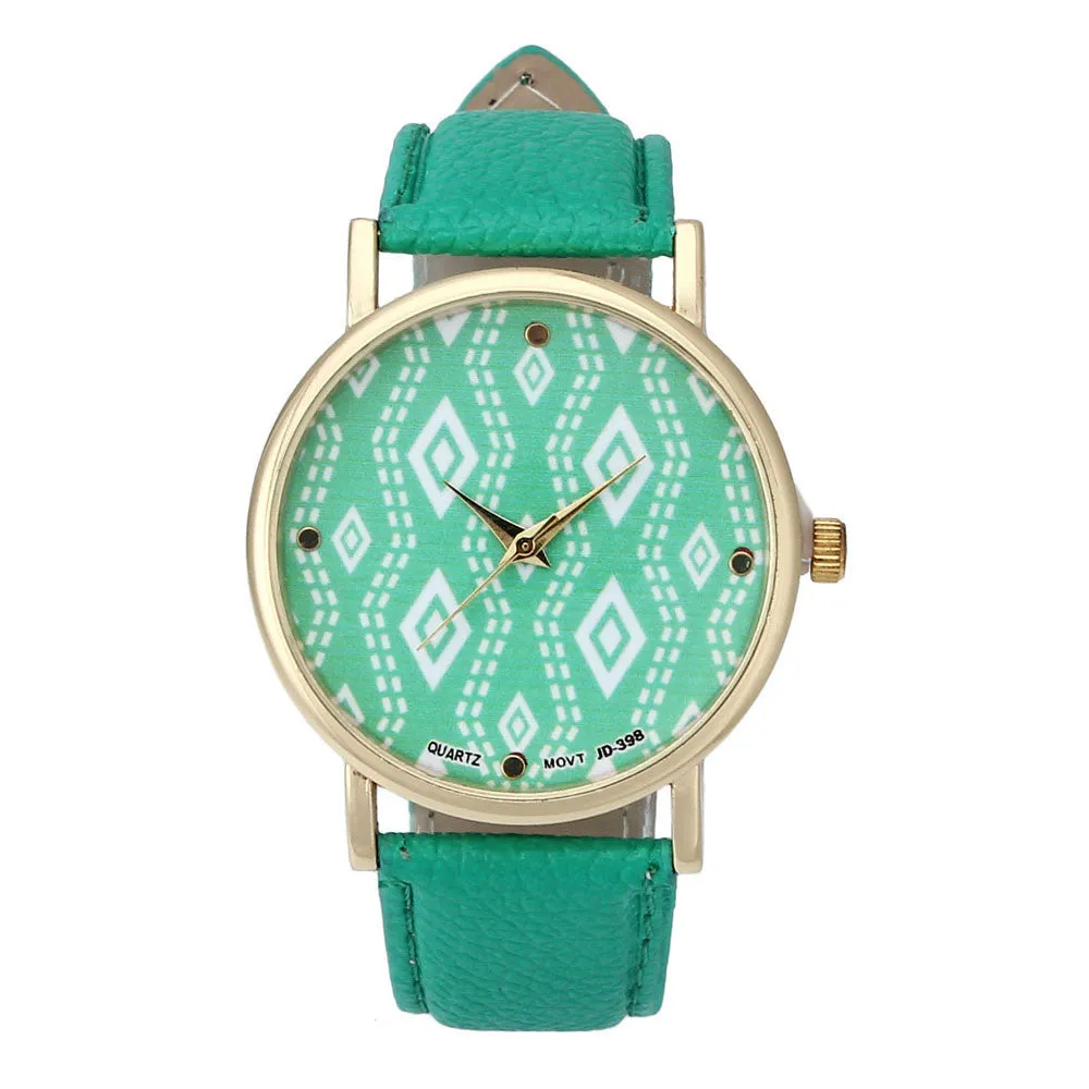 Retro Women Men Watch GENEVA Geometric Print Watch Leather Quartz Reloj clock relojes mujer est watch