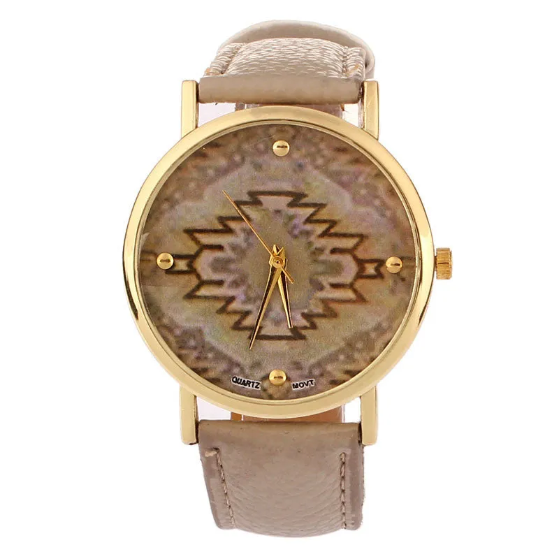 Retro Women Men Watch GENEVA Geometric Print Watch Leather Quartz Reloj clock relojes mujer est watch