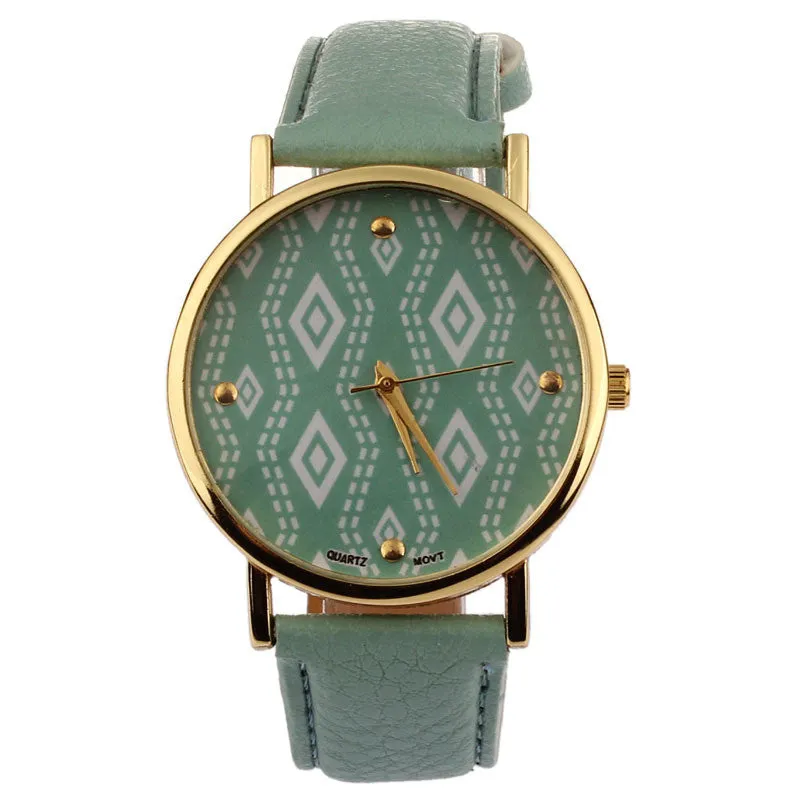 Retro Women Men Watch GENEVA Geometric Print Watch Leather Quartz Reloj clock relojes mujer est watch