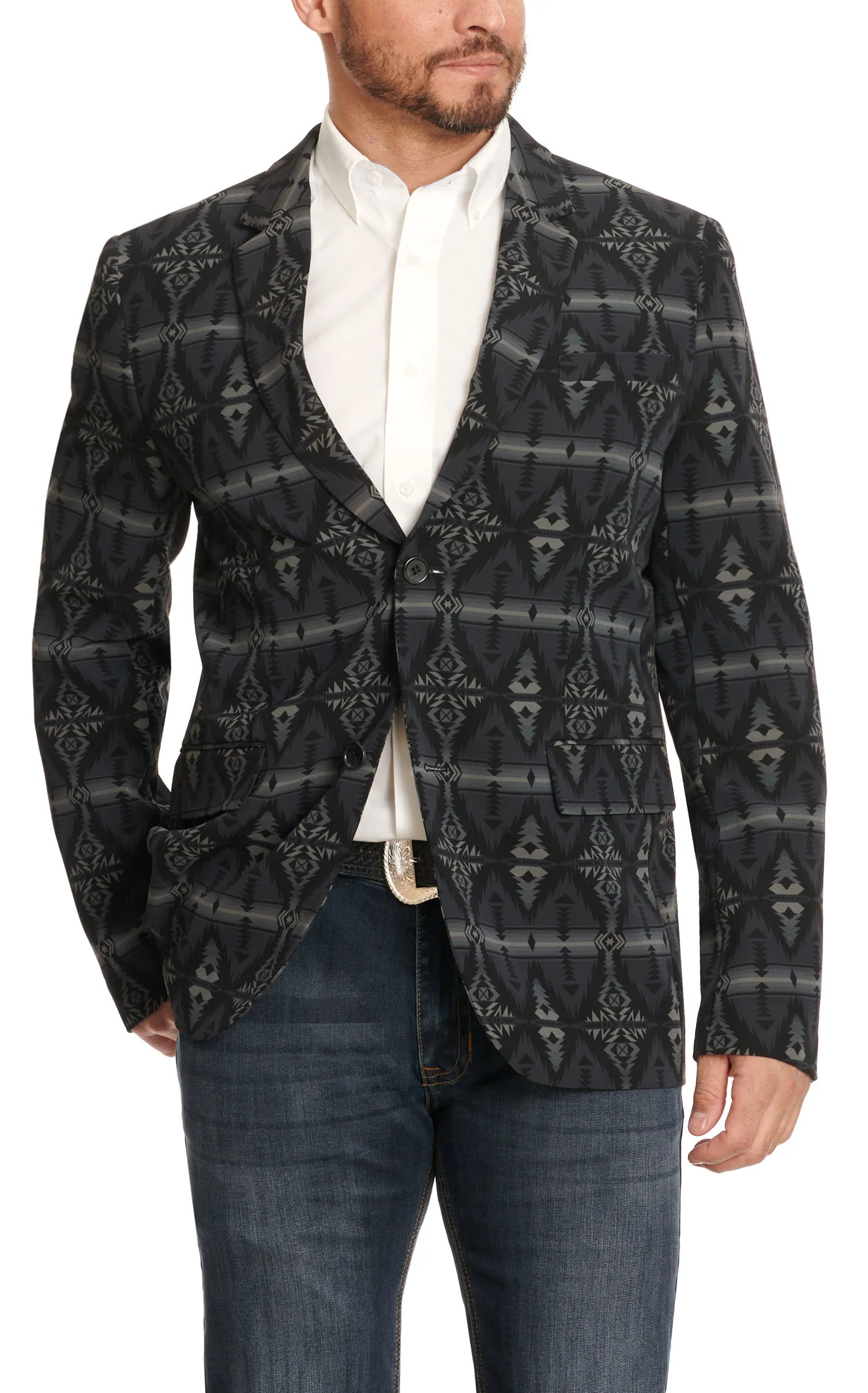 Rock & Roll Denim Men's Black & Grey Aztec Print Sport Coat