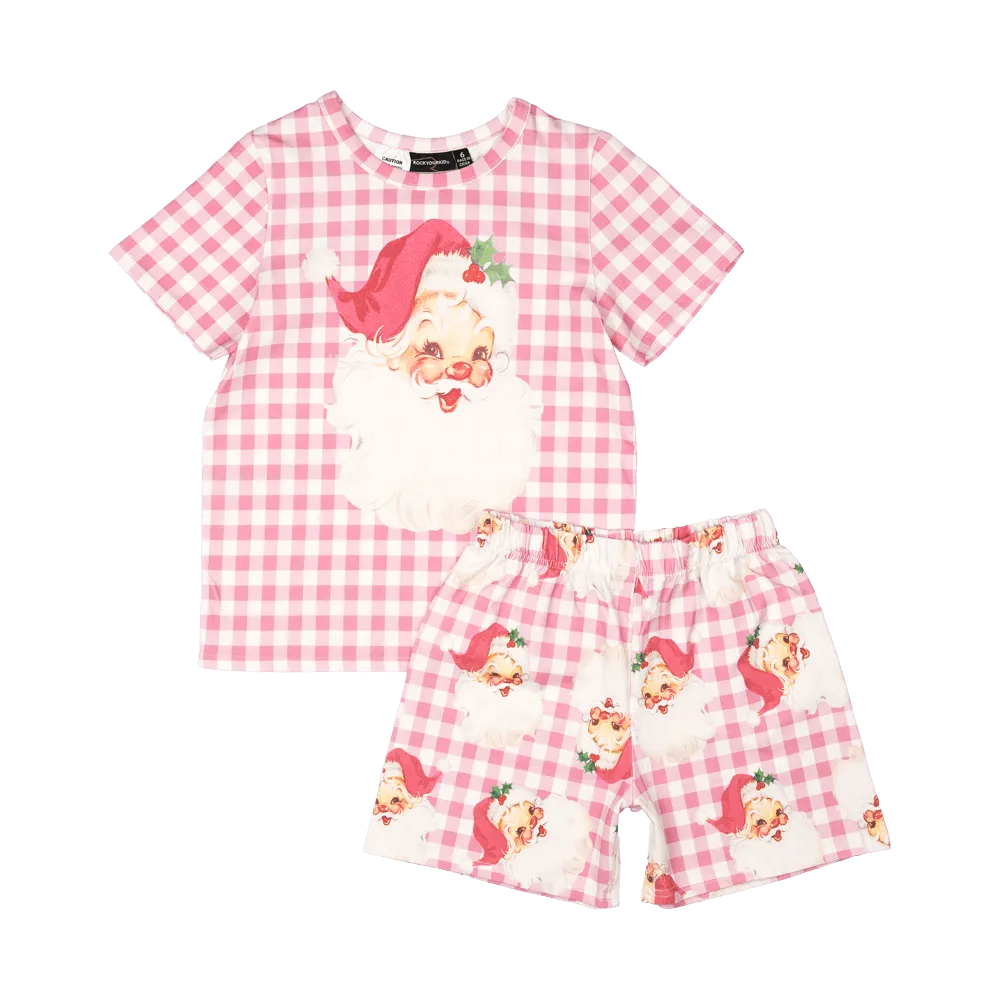 Rock Your Baby Pink Plaid Santa PJ Set