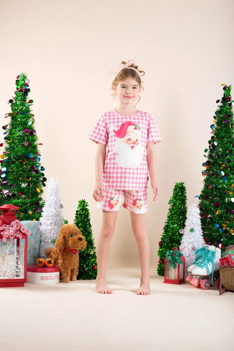 Rock Your Baby Pink Plaid Santa PJ Set