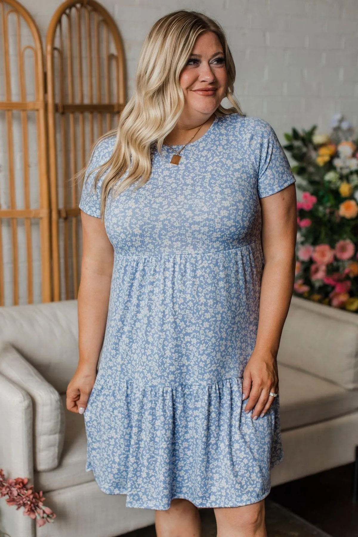 See For Myself Floral Dress- Powder Blue