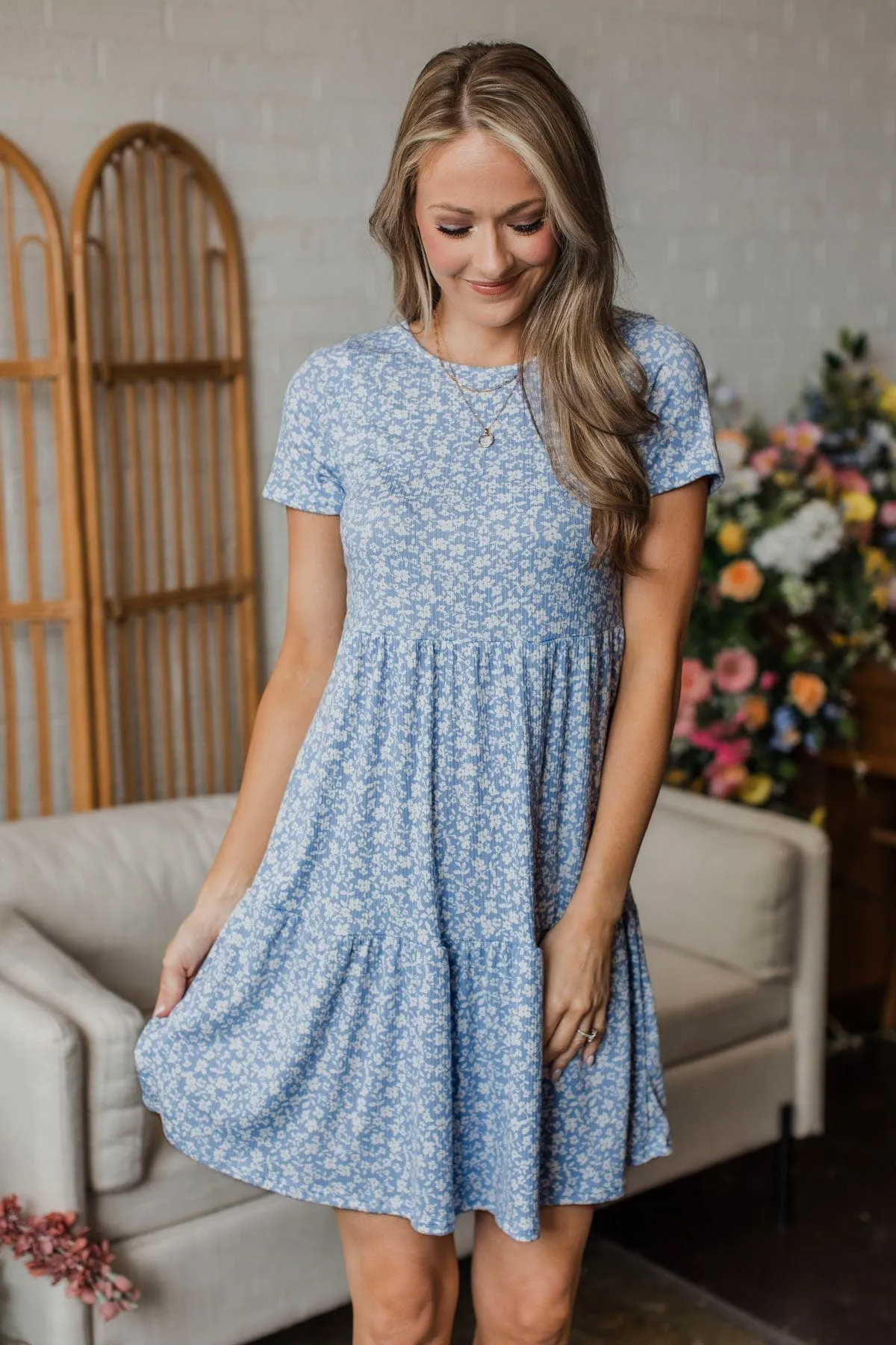 See For Myself Floral Dress- Powder Blue