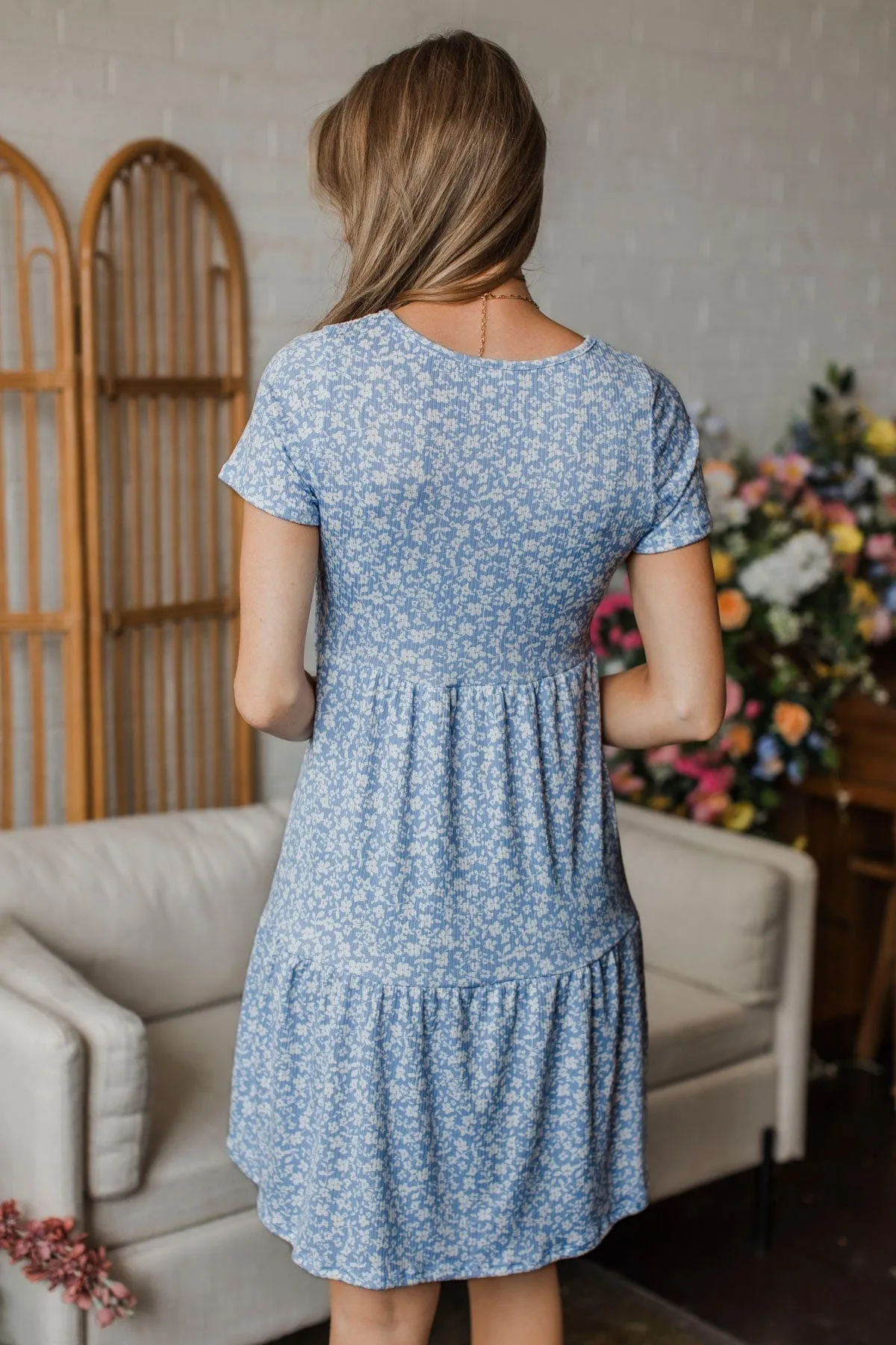 See For Myself Floral Dress- Powder Blue