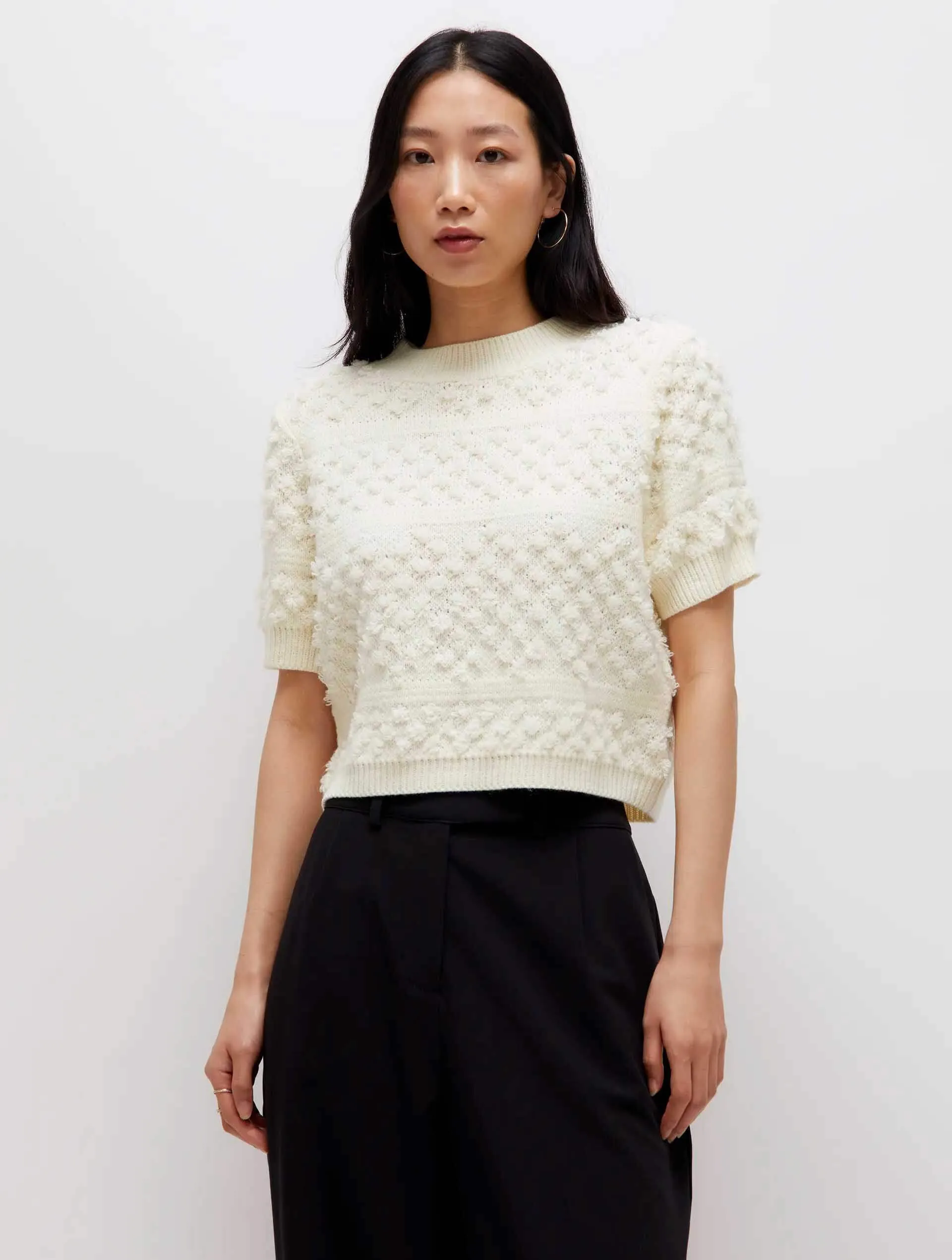 Short Sleeve Sweater in Ecru