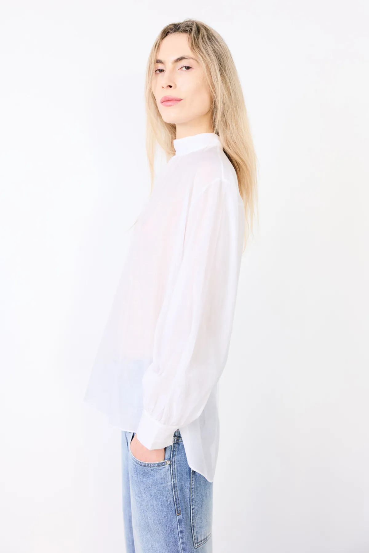 Silk Cotton Shirred Neck Blouse