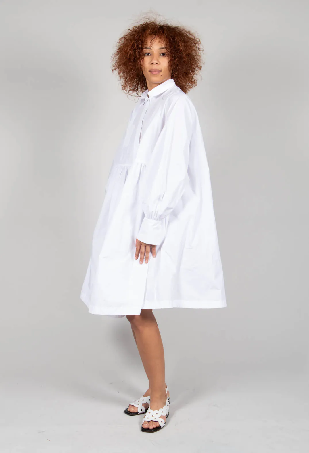 Smock Shirt Dress in White