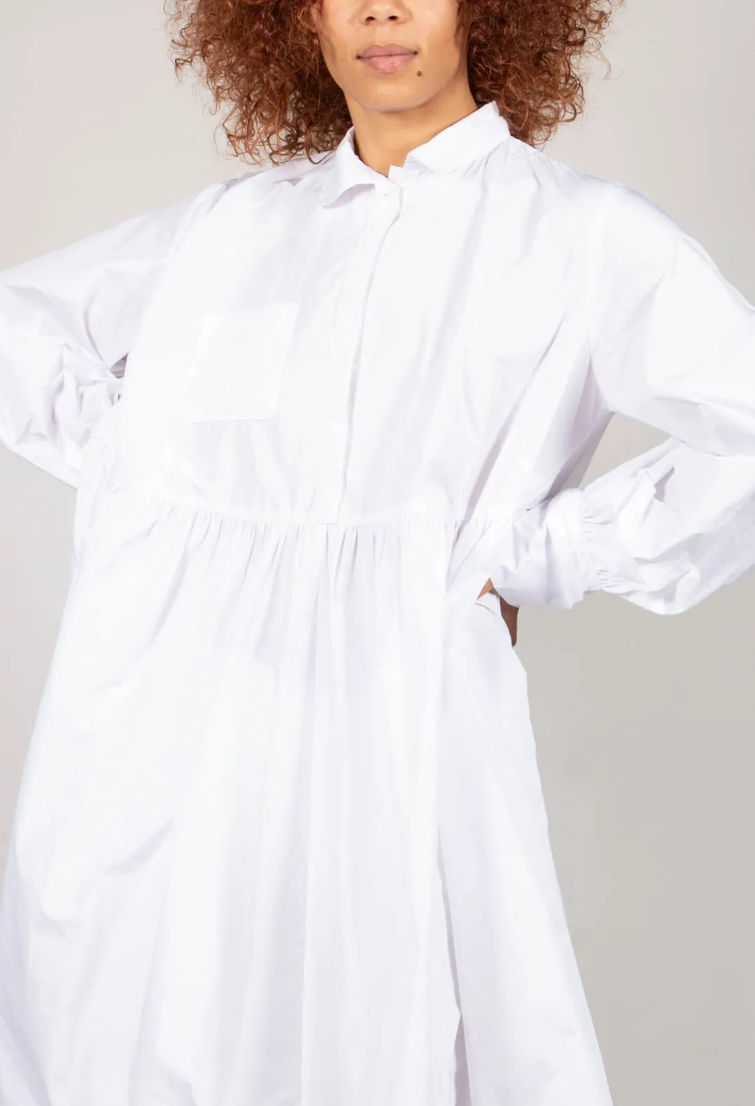 Smock Shirt Dress in White