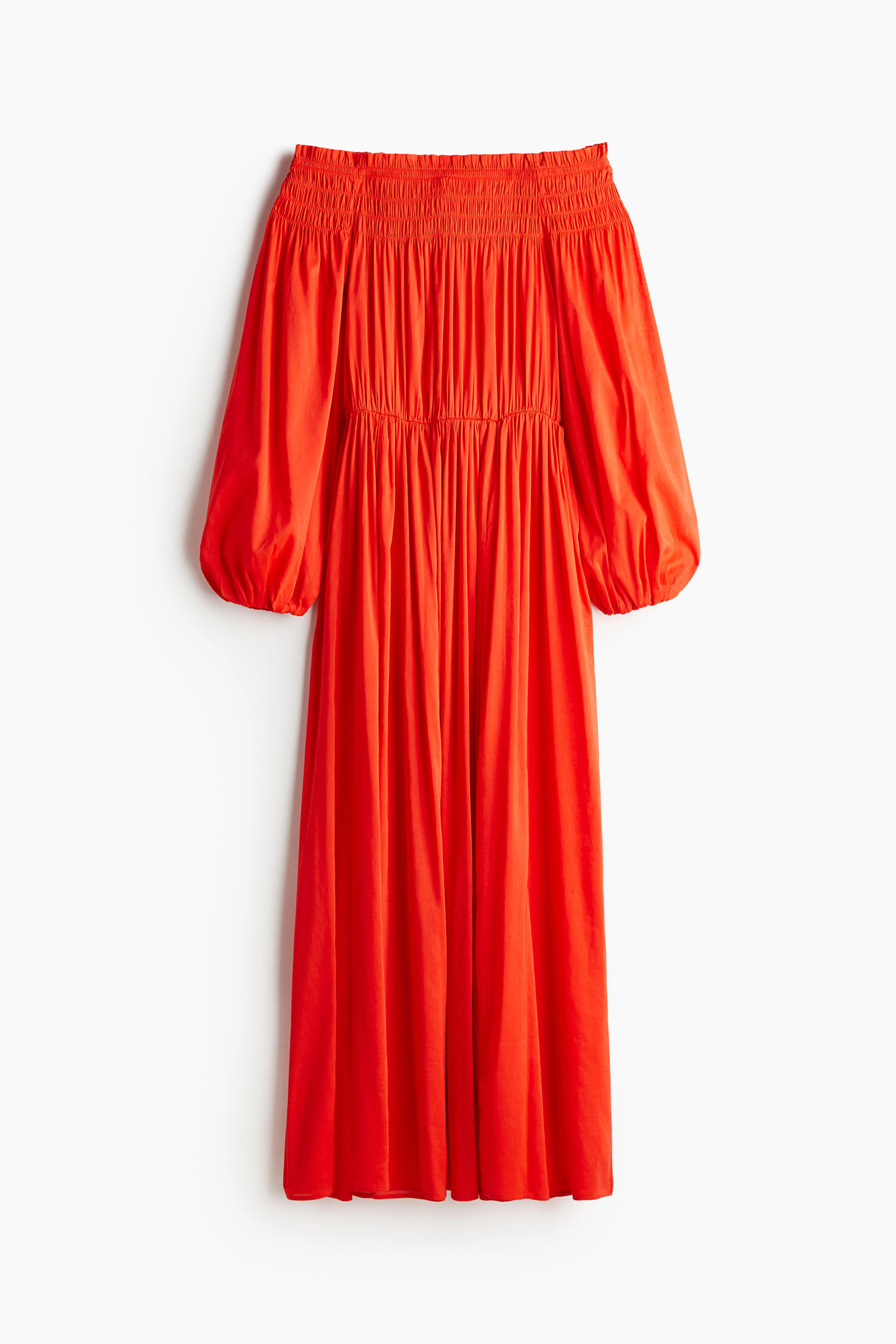 Smock-topped off-the-shoulder dress - Long sleeve - Midi - Bright red - Ladies | H&M GB