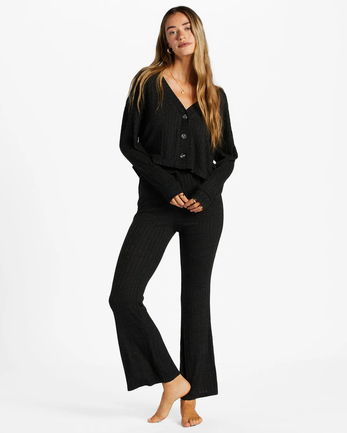 So Easy Flare Knitted Flared Trousers - Black Sands