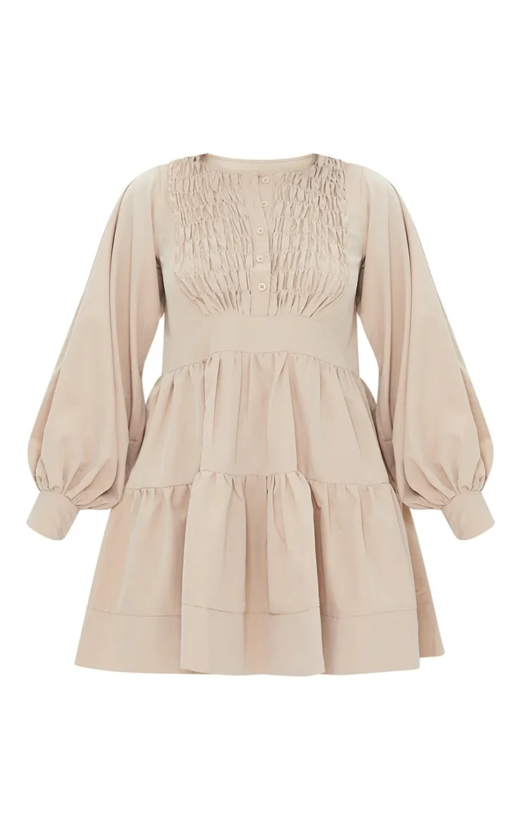 Stone Woven Ruffled Tiered Smock Dress