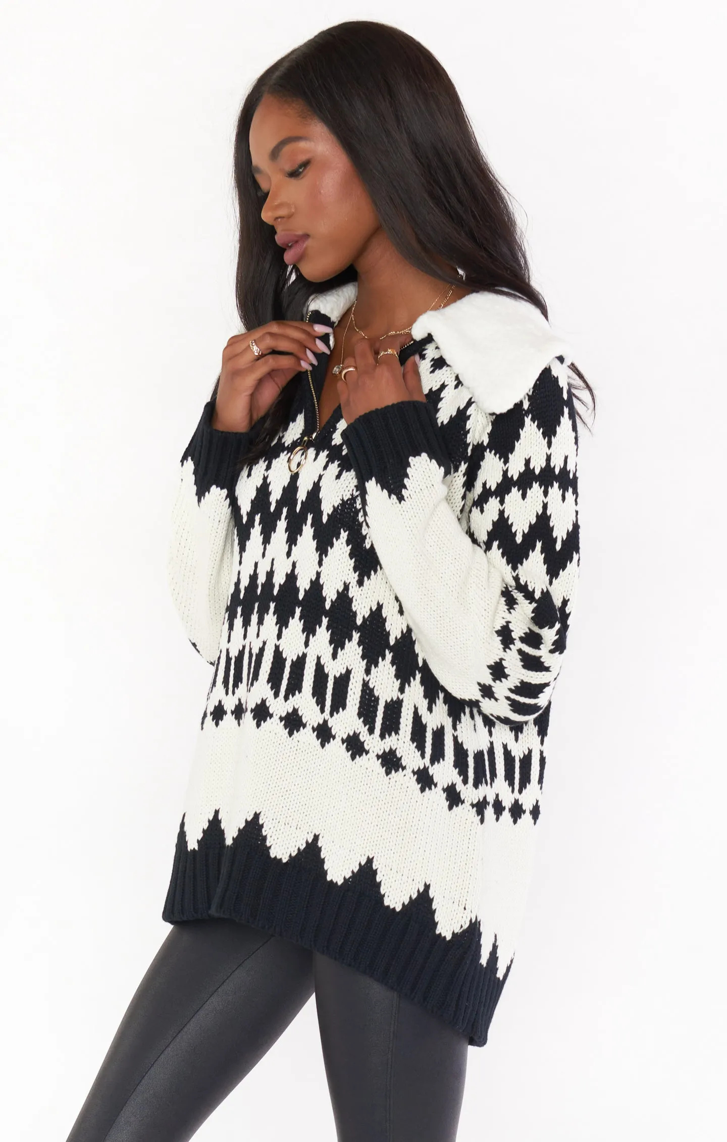 Sun Valley Pullover ~ White with Faux Sherpa