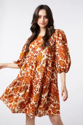 Sunset Paisley Smock Dress