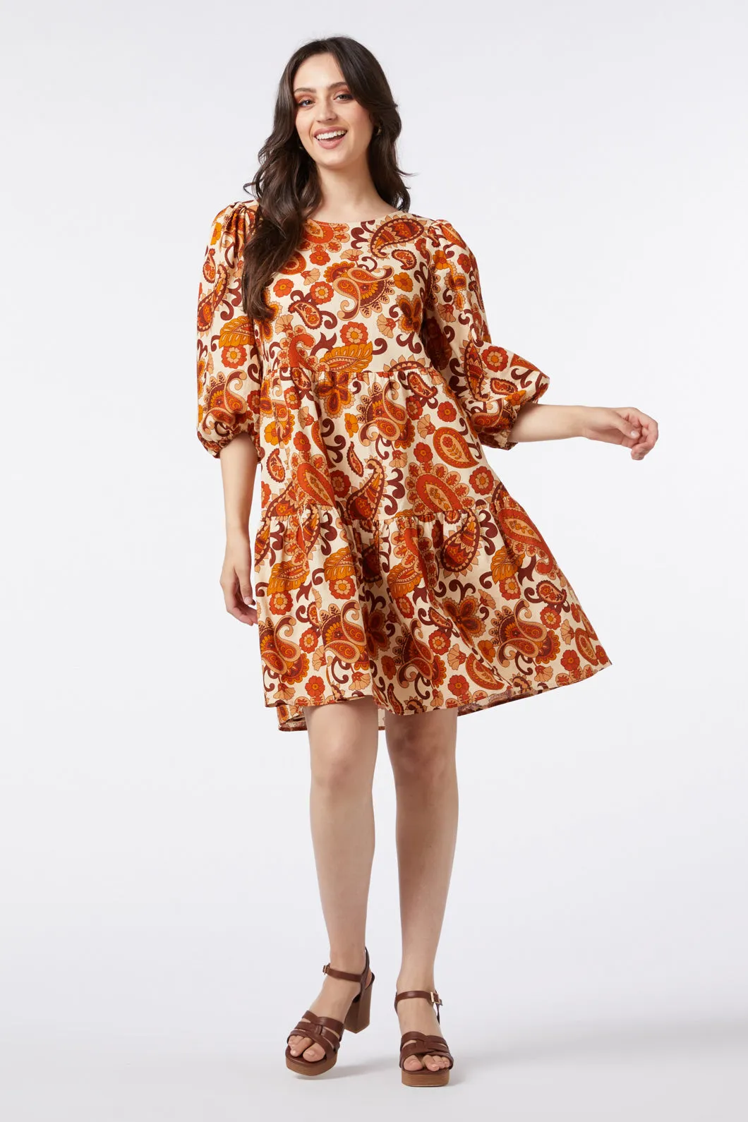 Sunset Paisley Smock Dress