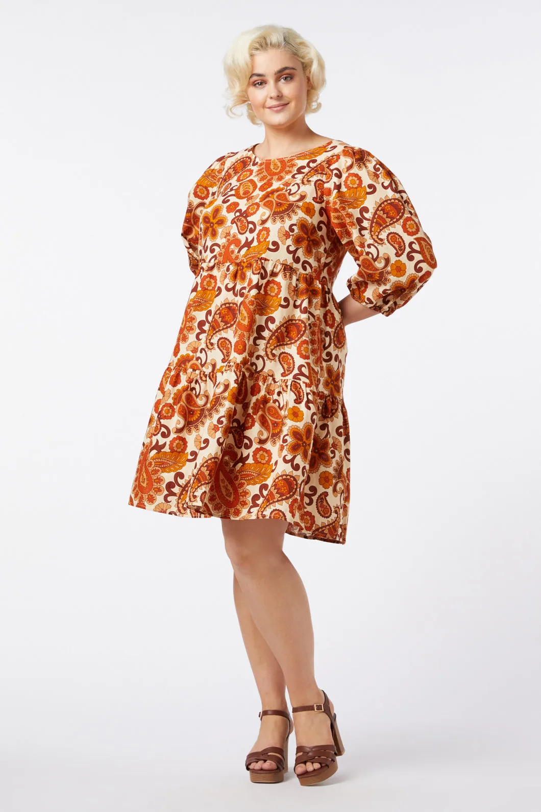 Sunset Paisley Smock Dress