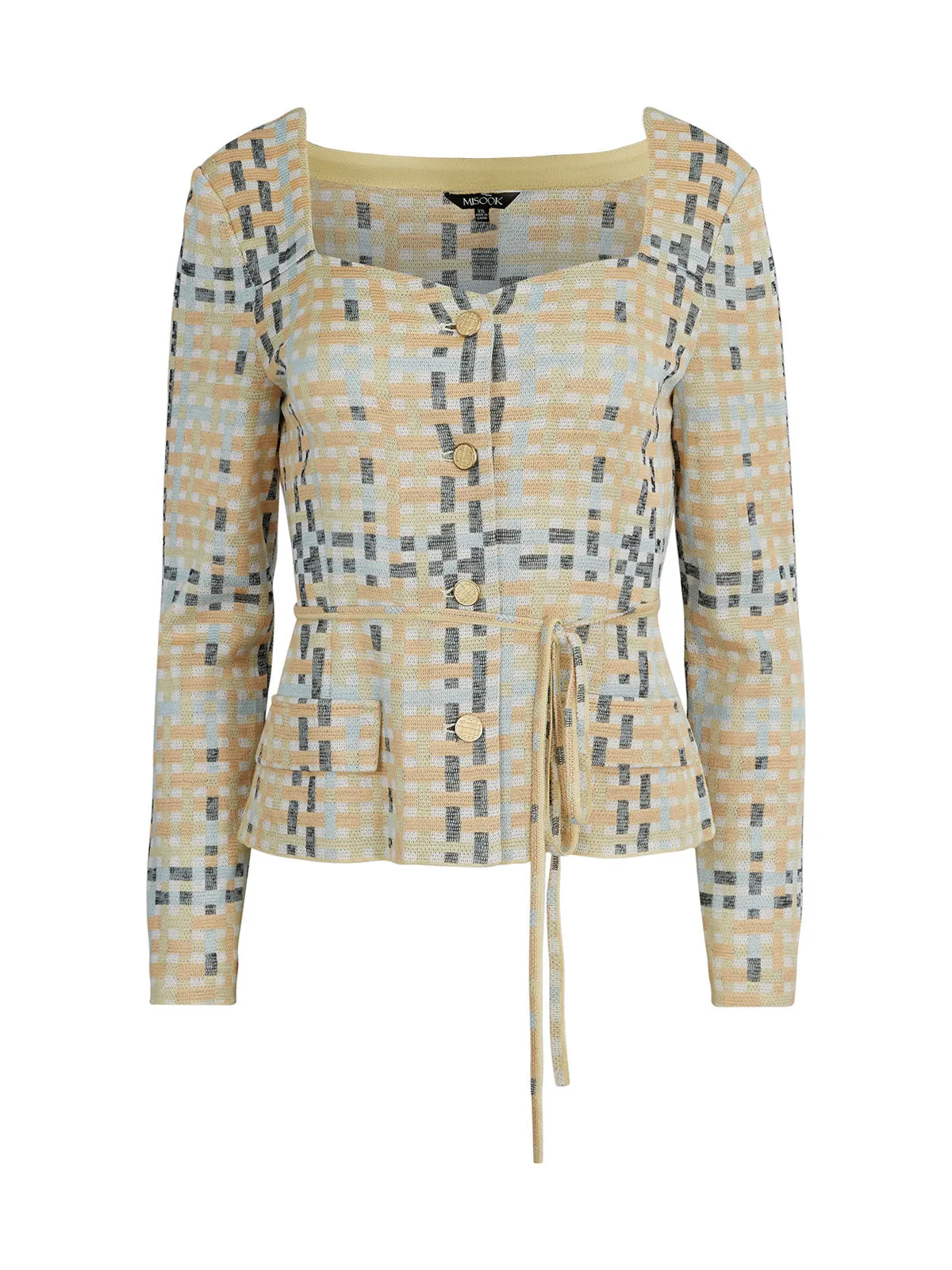 Sweetheart Neck Modern Fit Jacket - Plaid Jacquard Knit