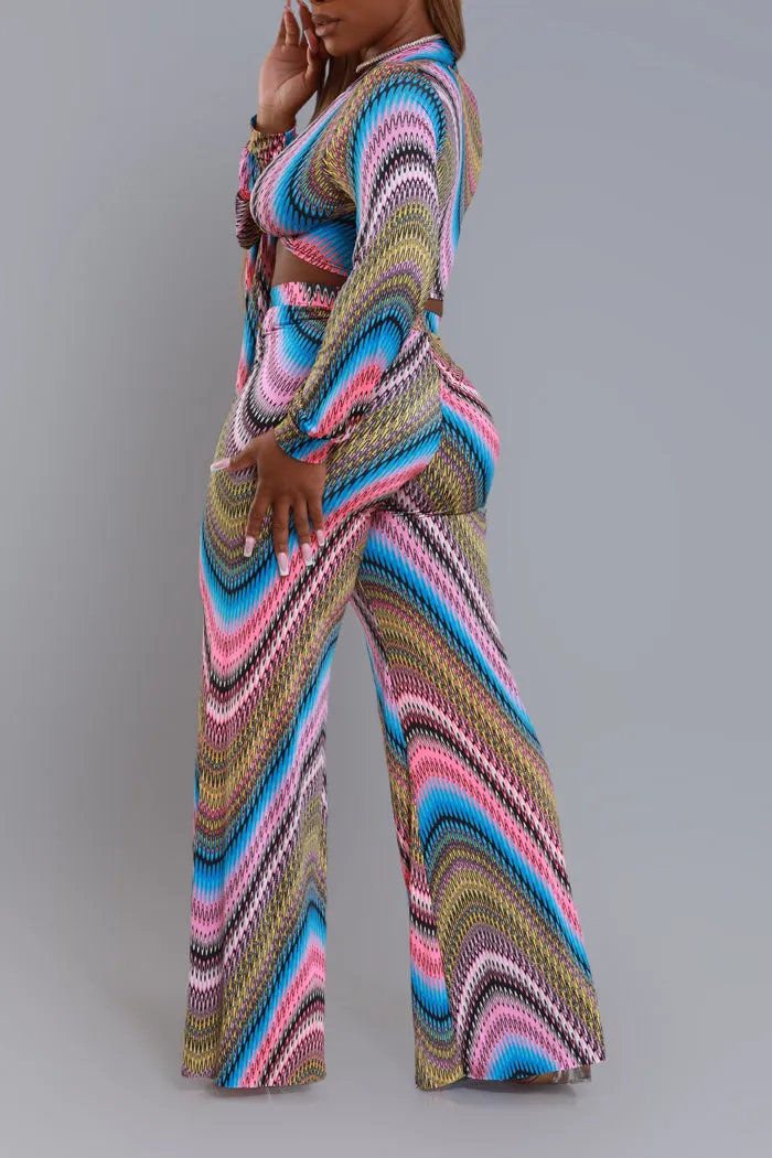 Take Away High Rise Graphic Wide Leg Pants - Multicolor