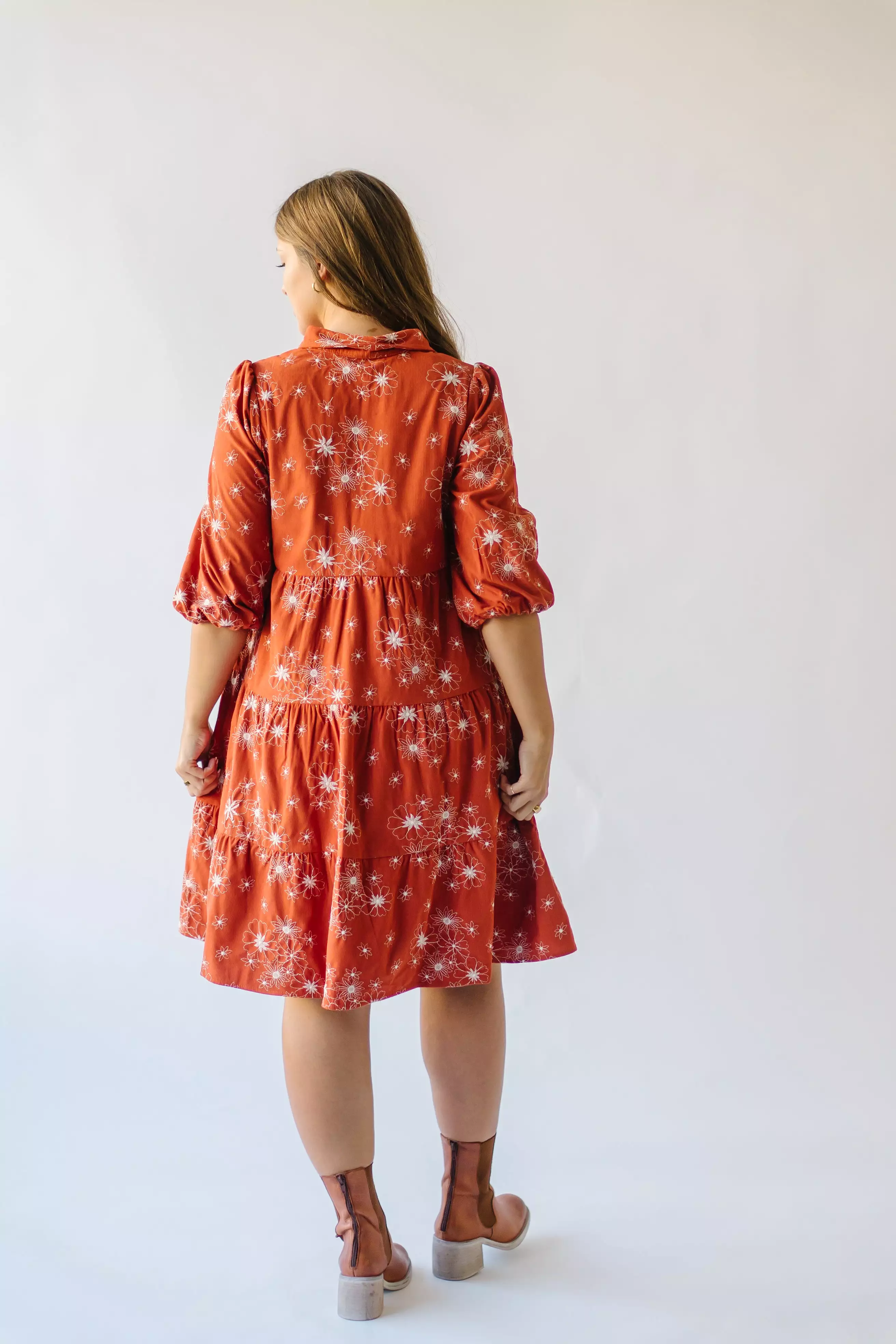 The Kailen Button-Down Patterned Dress in Rust