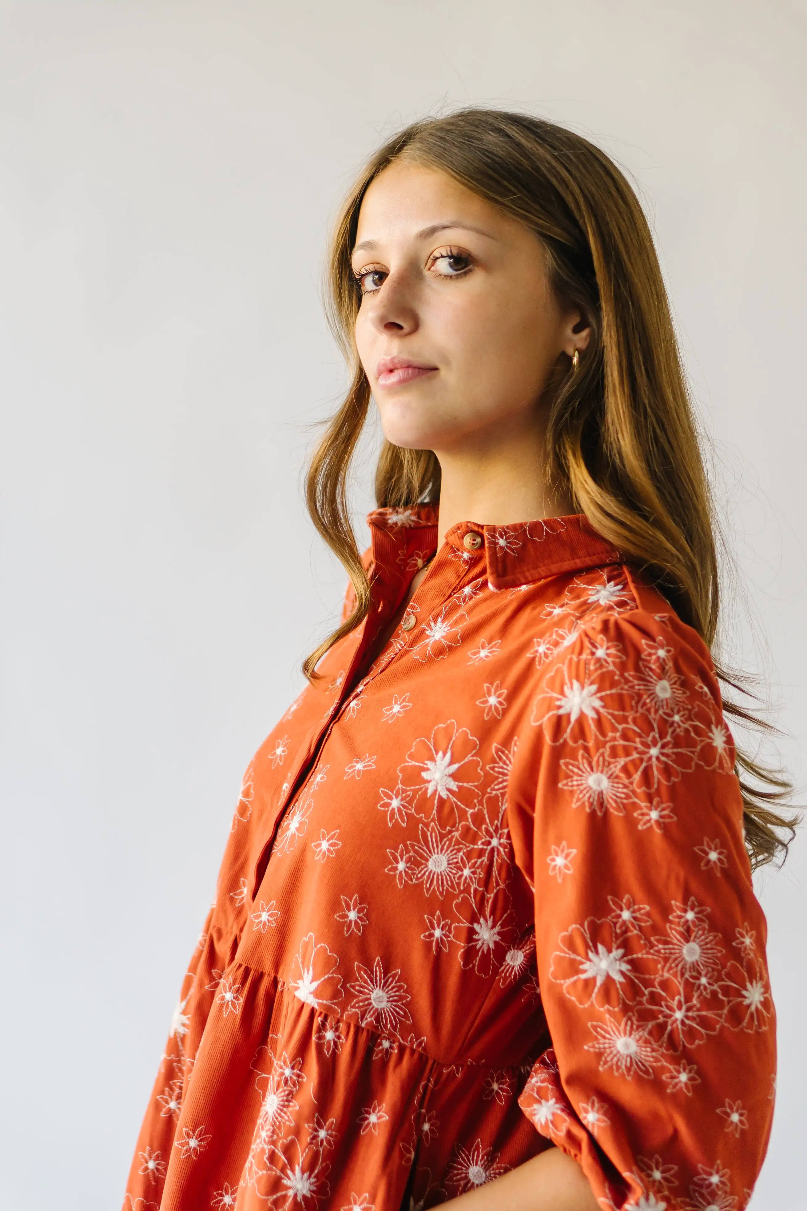 The Kailen Button-Down Patterned Dress in Rust