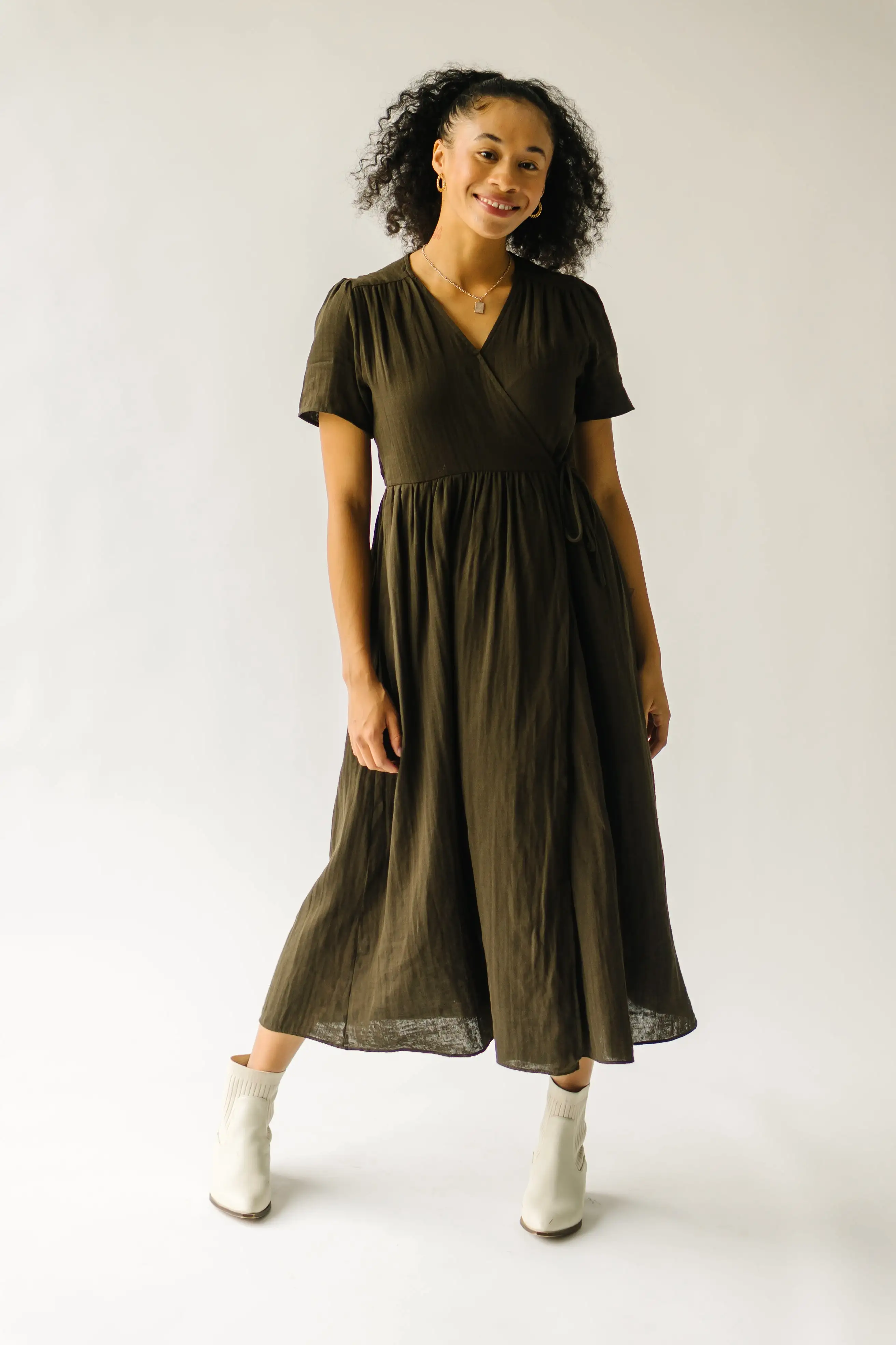 The Miramar Gauze Wrap Maxi Dress in Dark Olive