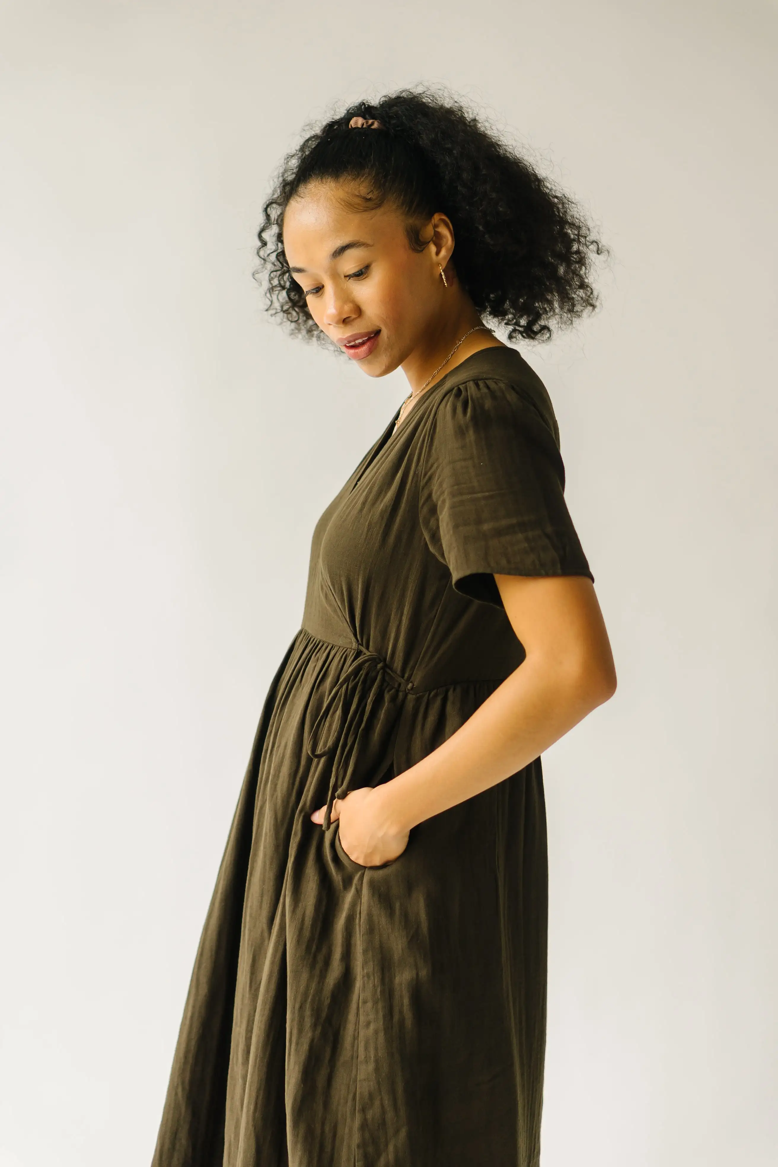 The Miramar Gauze Wrap Maxi Dress in Dark Olive