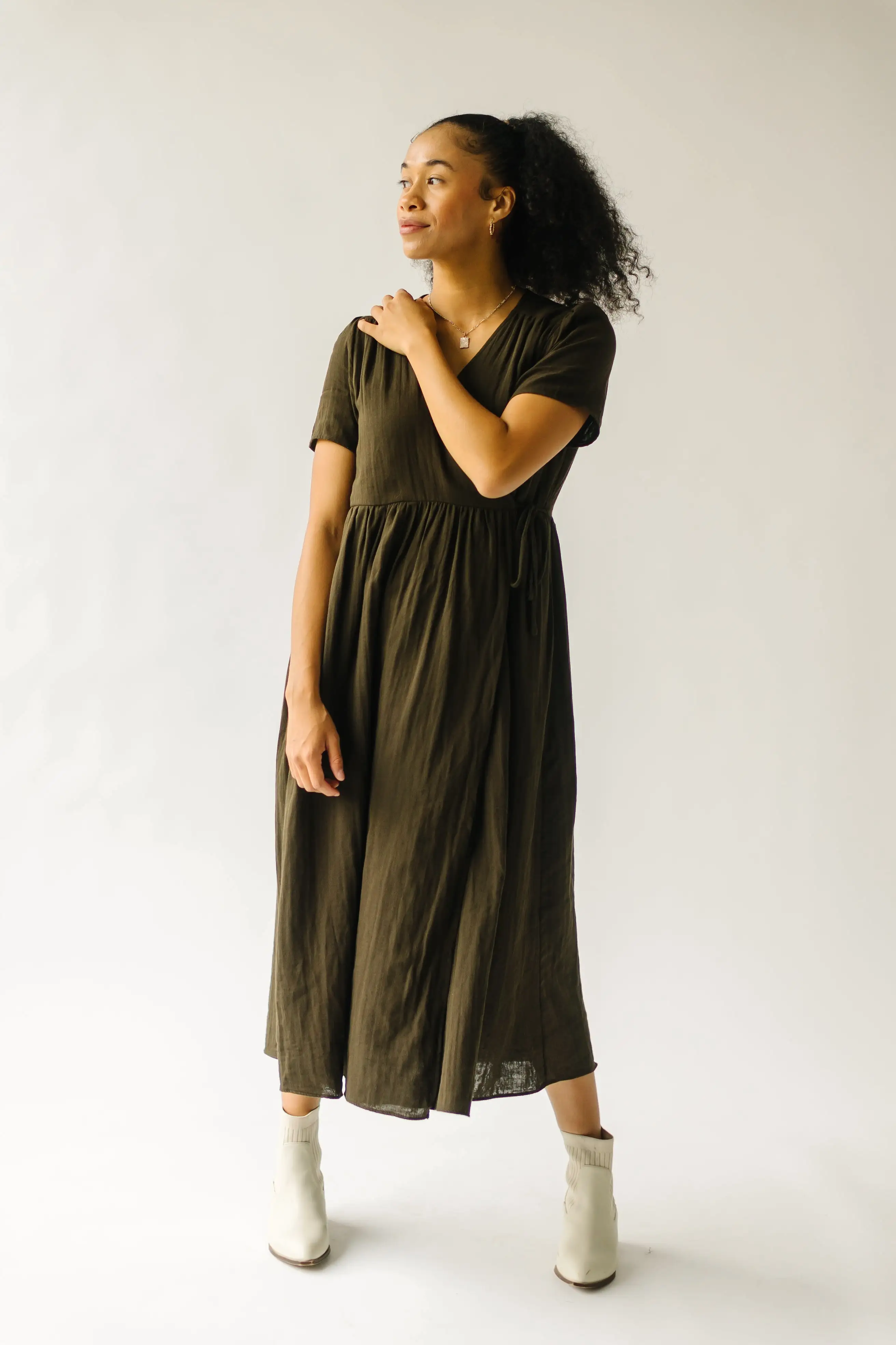 The Miramar Gauze Wrap Maxi Dress in Dark Olive