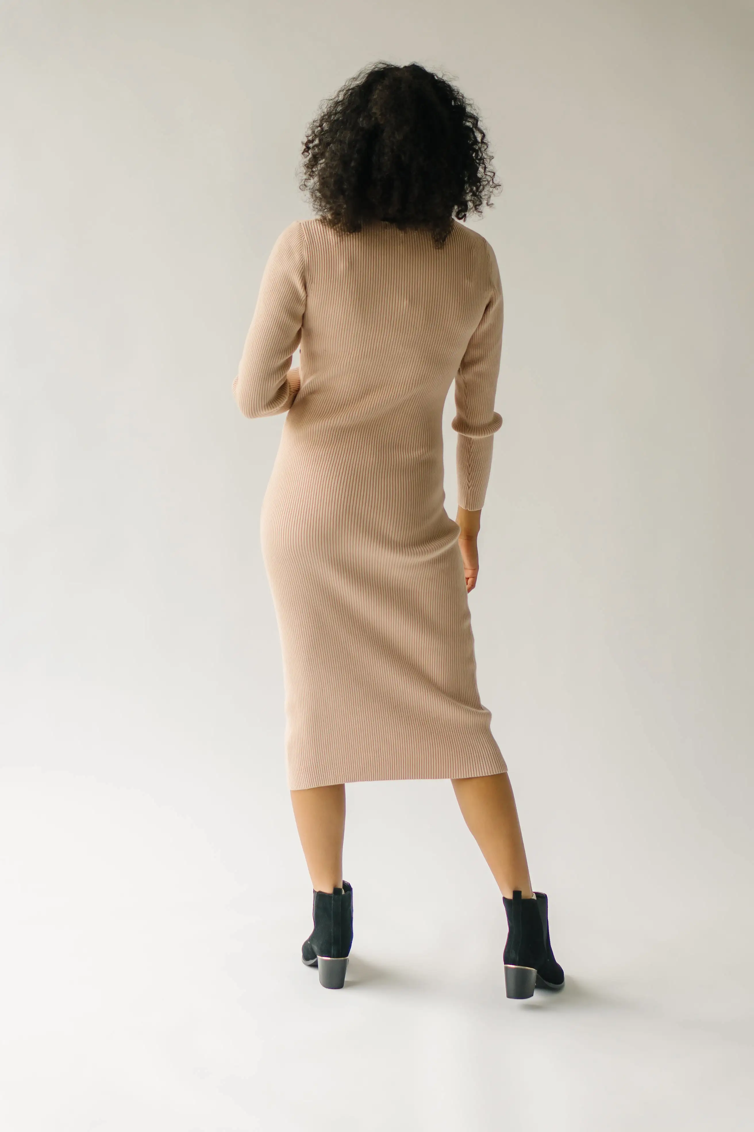 The Ortega Ribbed Midi Dress in Sand