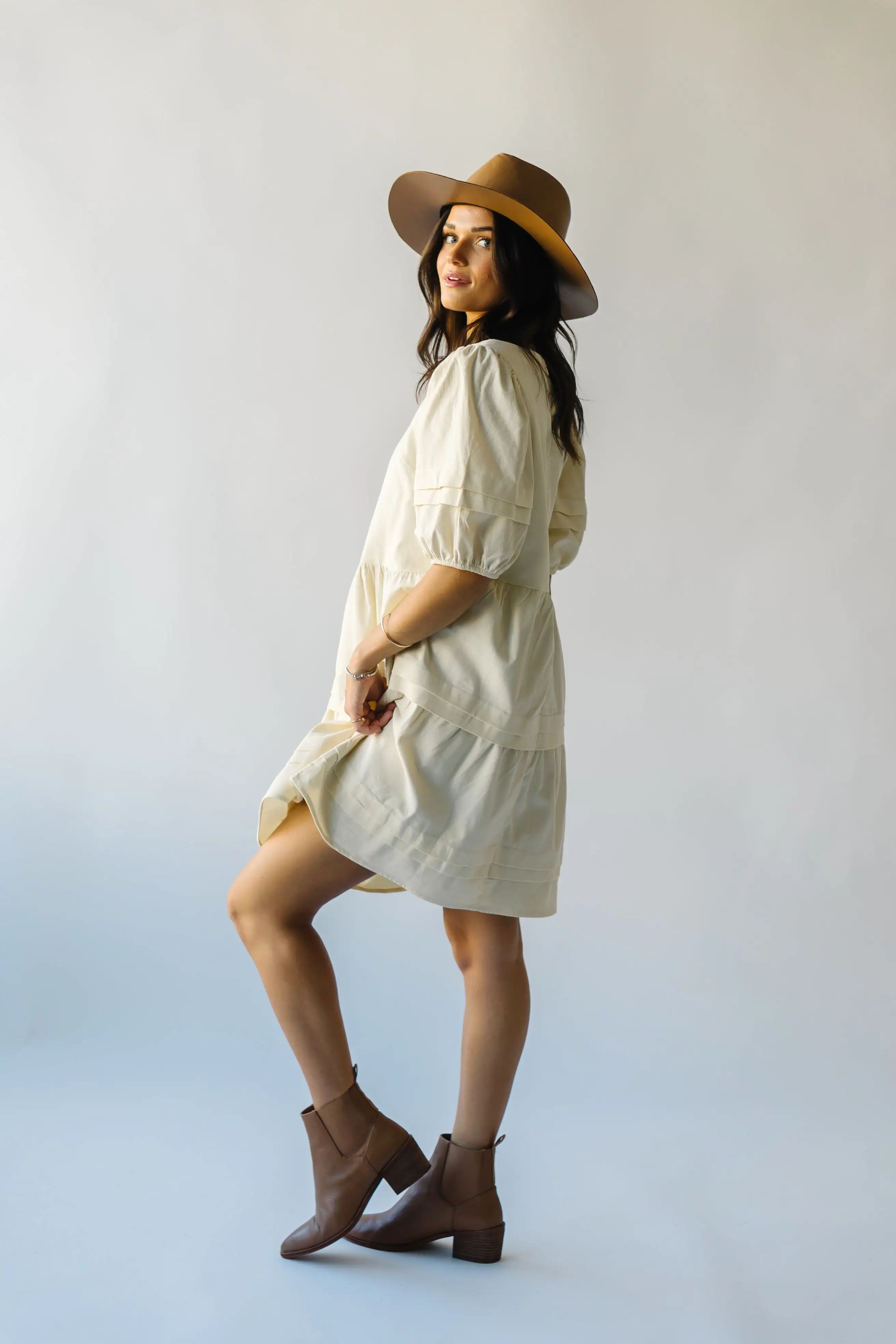 The Owensville Corduroy Midi Dress in Cream