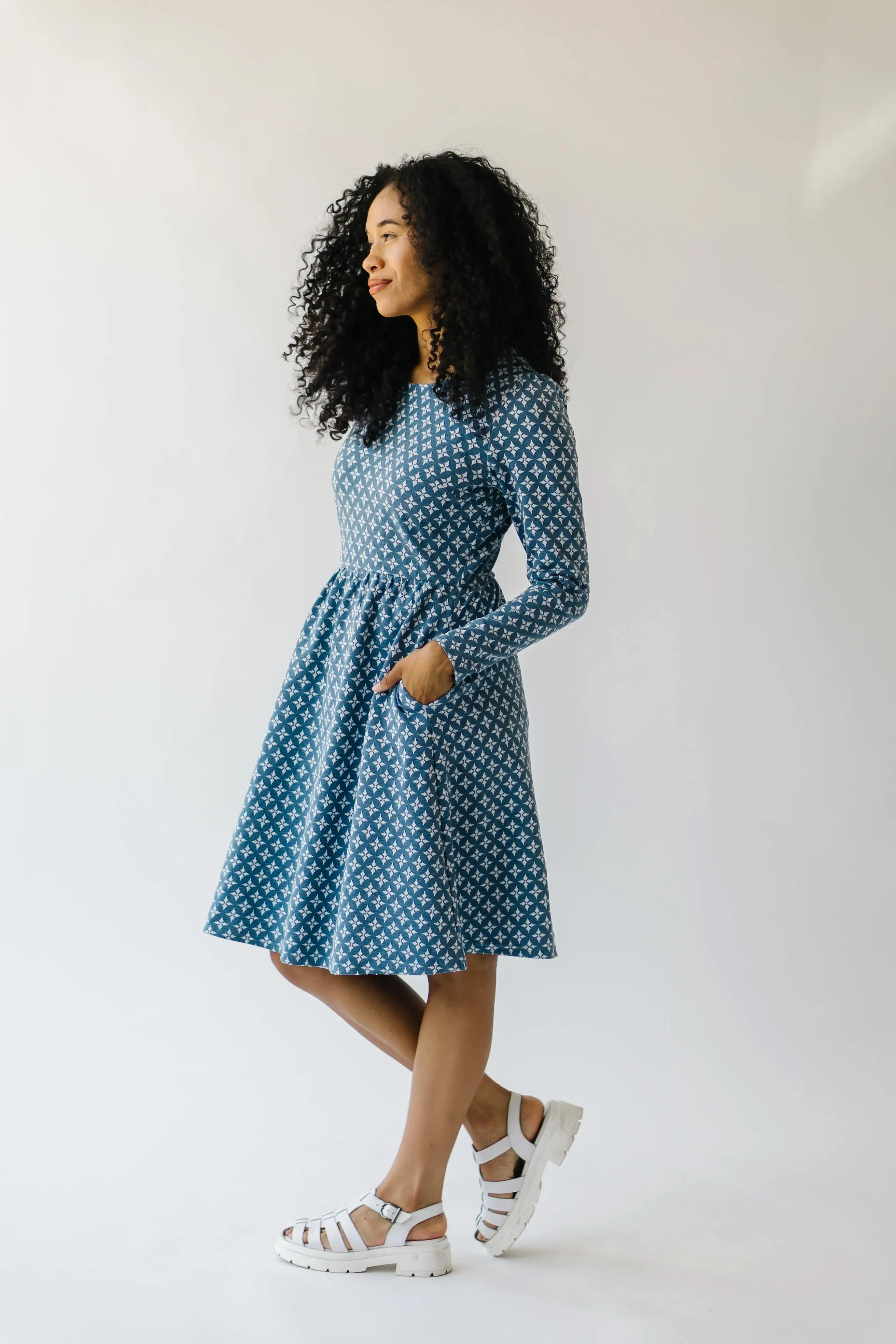 The Yerington Patterned Dress in Blue Multi