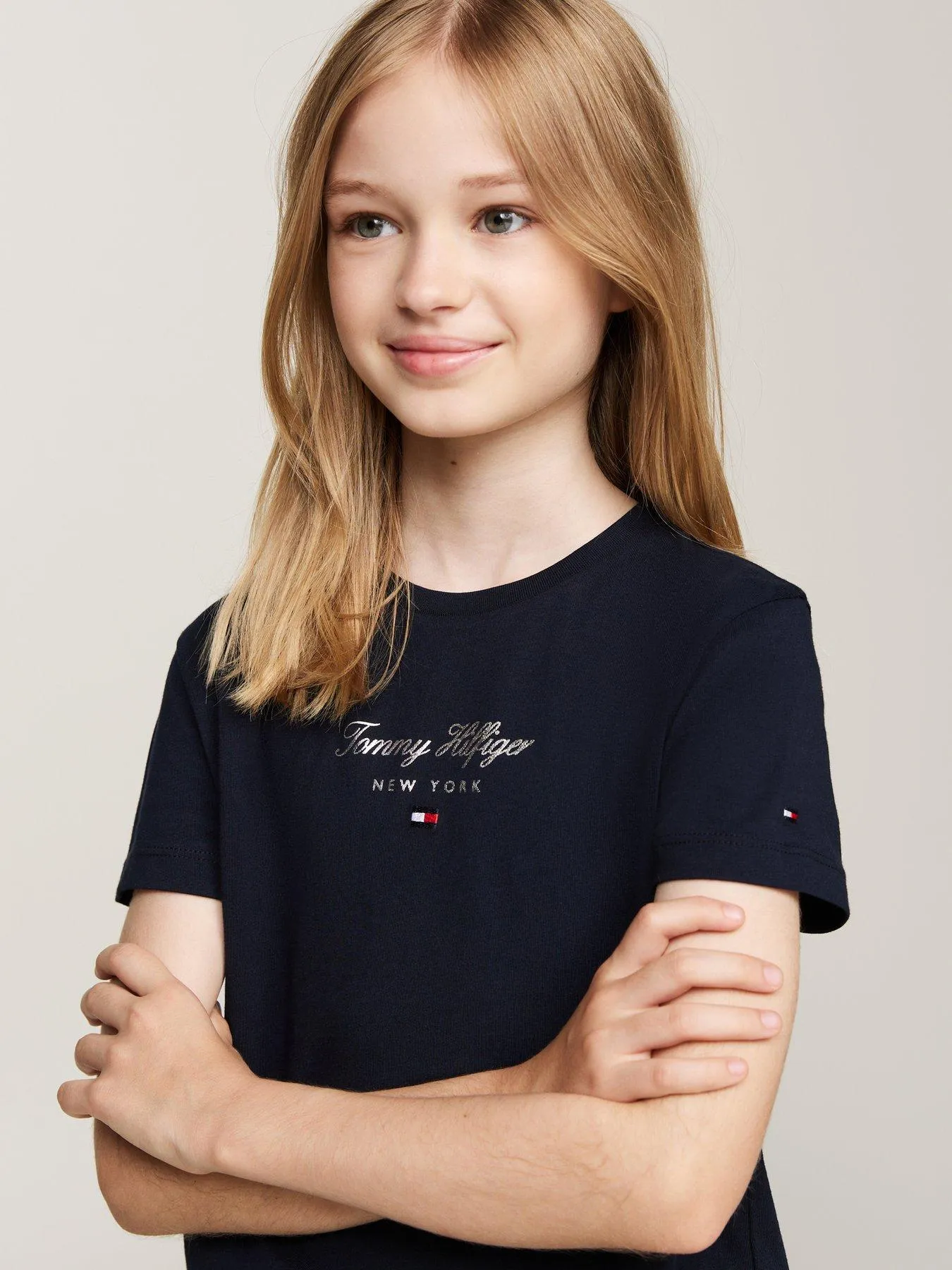 Tommy Hilfiger Girls Th Nyc Foil Short Sleeve T-shirt - Navy