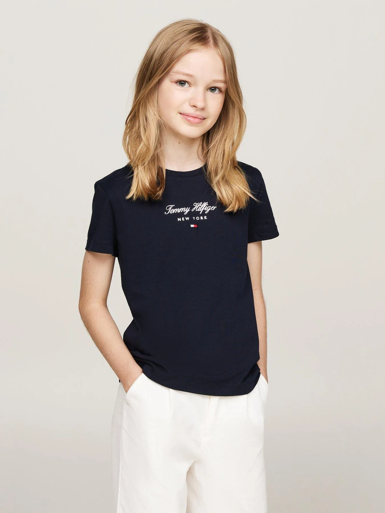 Tommy Hilfiger Girls Th Nyc Foil Short Sleeve T-shirt - Navy