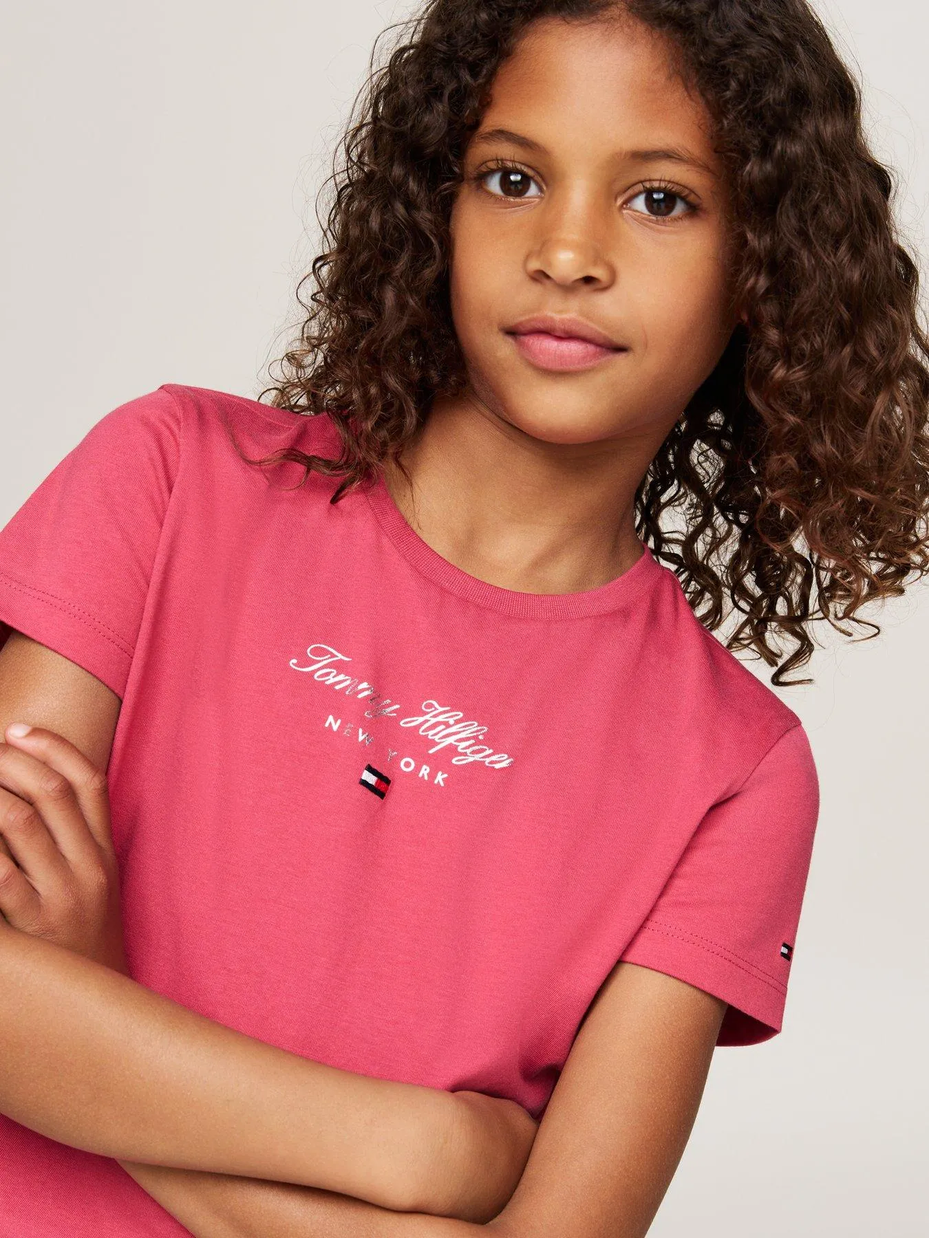 Tommy Hilfiger Girls Th Nyc Foil Short Sleeve T-shirt - Pink