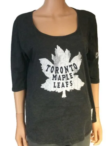 Toronto Maple Leafs Retro Brand Women Gray 3/4 Sleeve Boyfriend T-Shirt