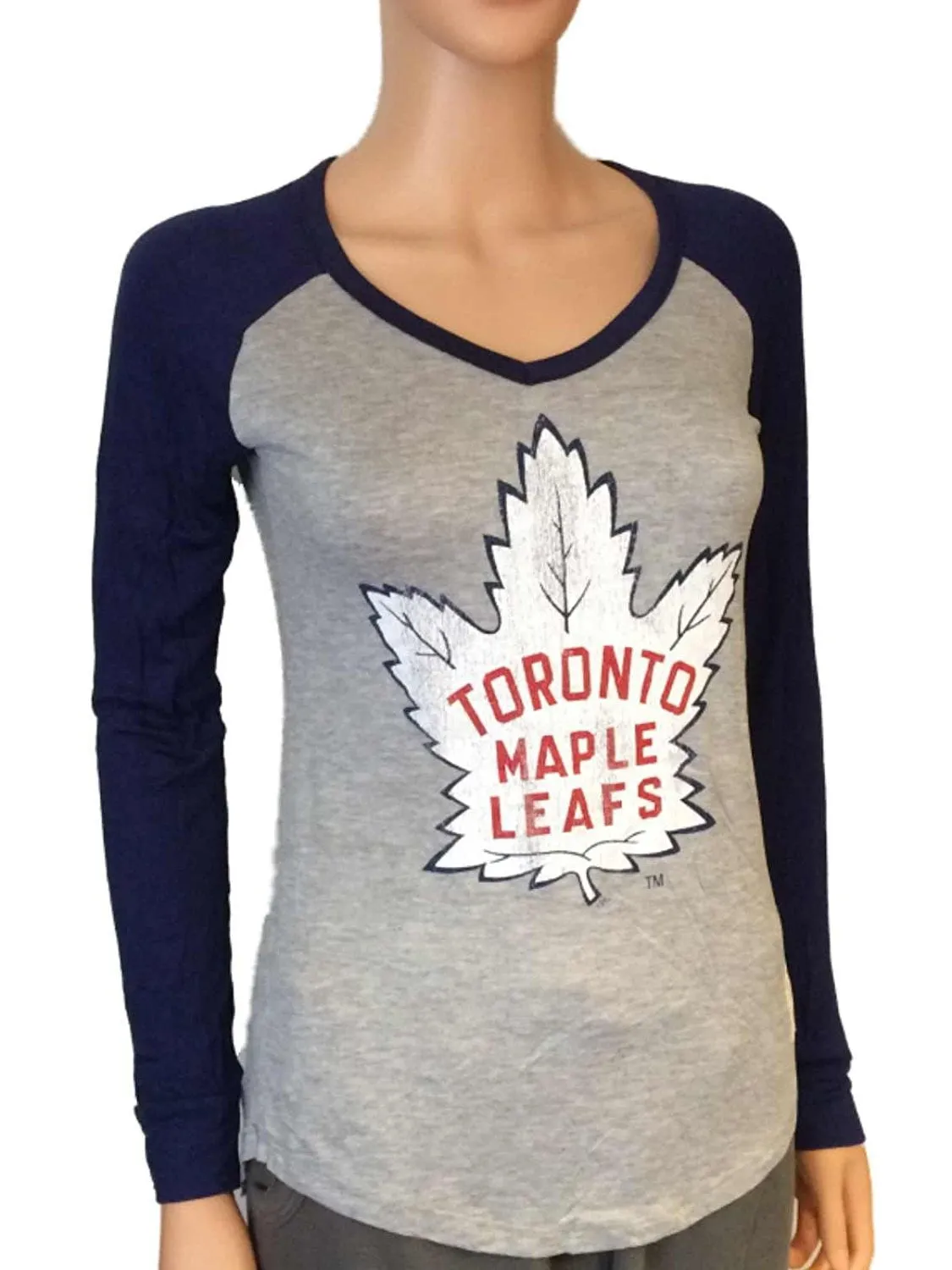 Toronto Maple Leafs Retro Brand Women Navy Two Tone V-Neck LS T-Shirt