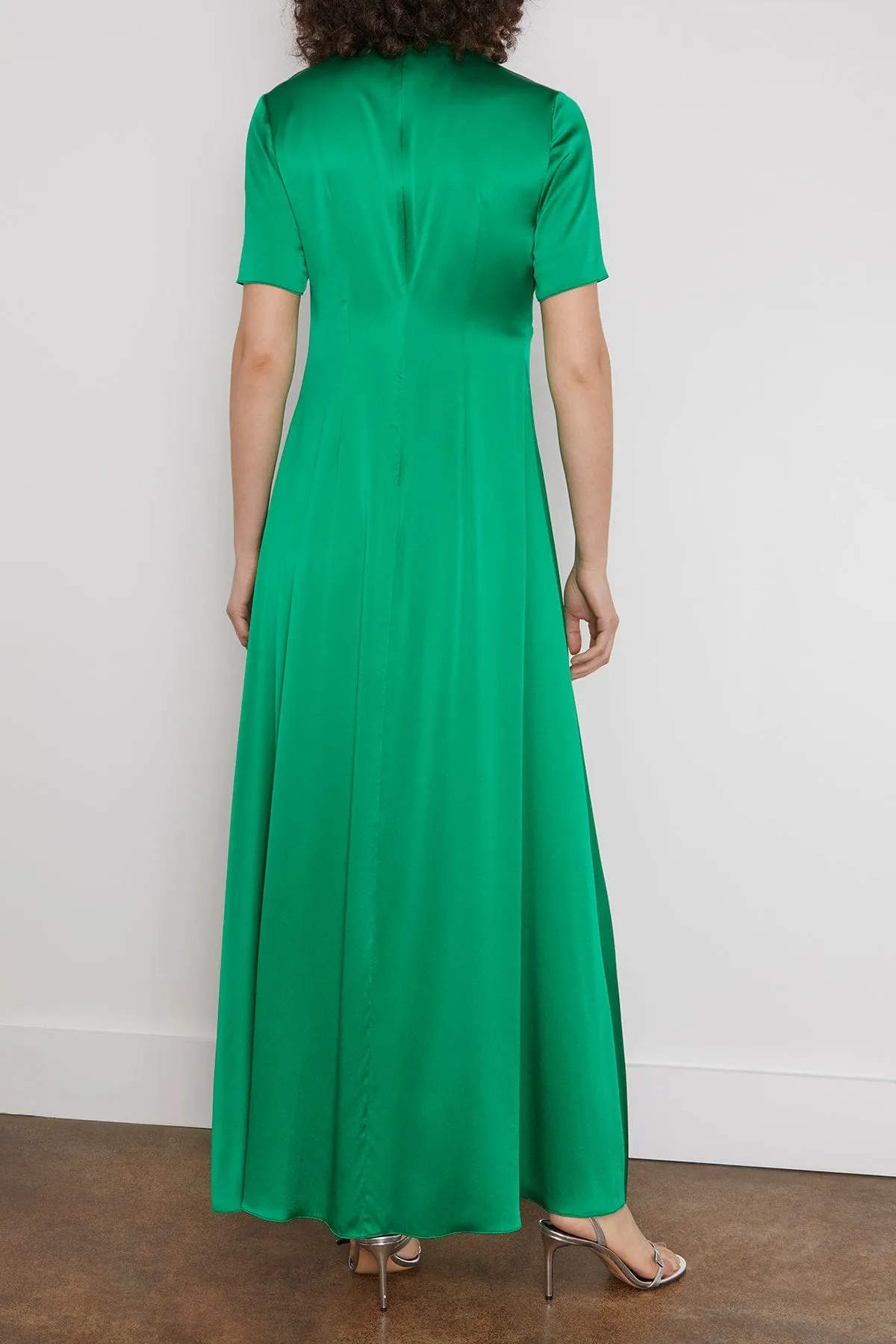 Twist Front Short Sleeve Gown in Emerald