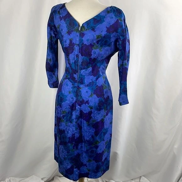 Vintage Blue Floral Hollywood Twist Front Dress