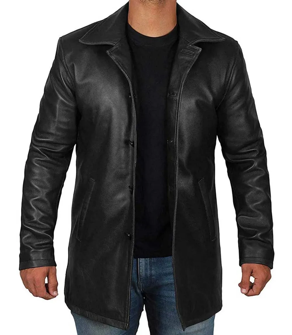 Winchester Men's Black Real  Leather Car Coat