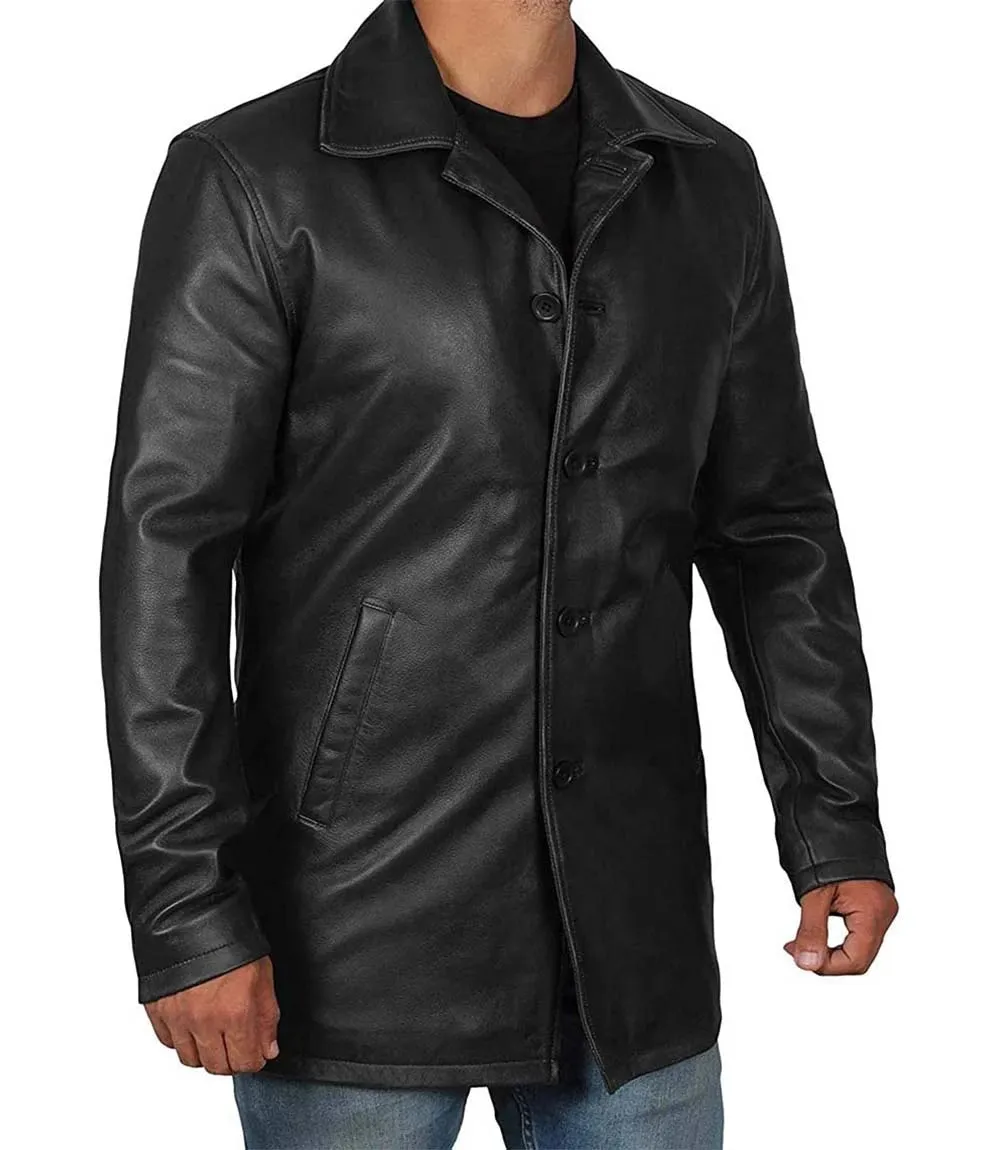 Winchester Men's Black Real  Leather Car Coat