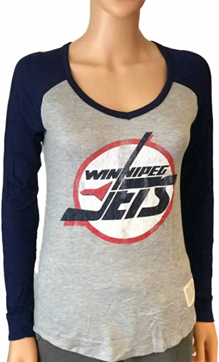 Winnipeg Jets Retro Brand Women Navy Two Tone V-Neck Long Sleeve T-Shirt