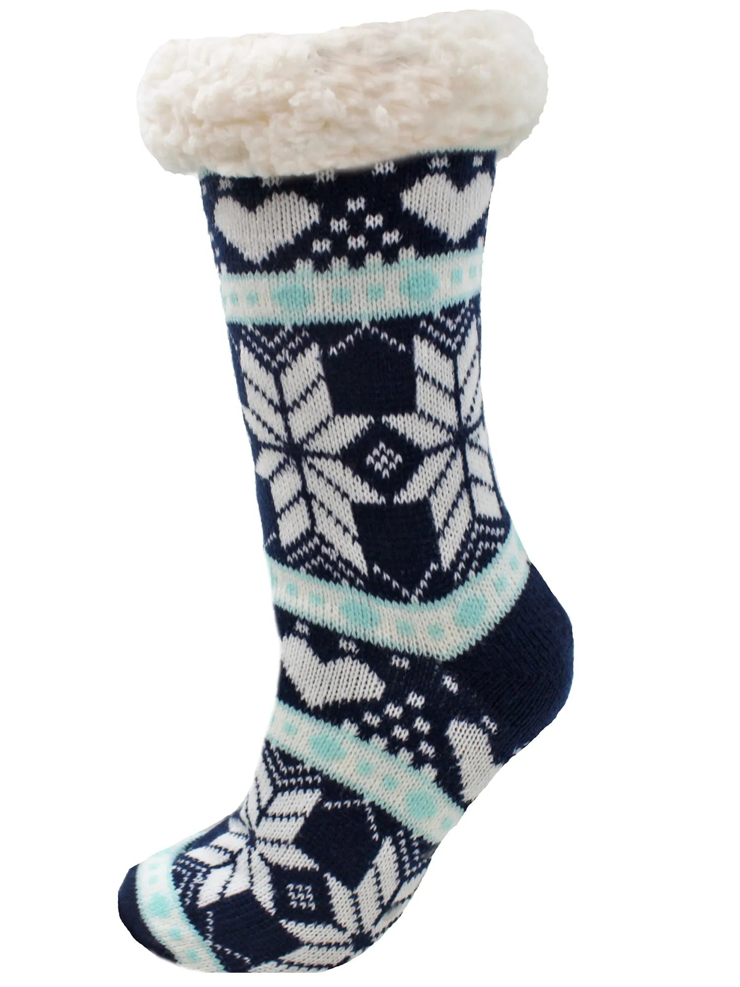 Winter Snowflake Anti Skid 3 Pack Faux Sherpa Slipper Socks For Women