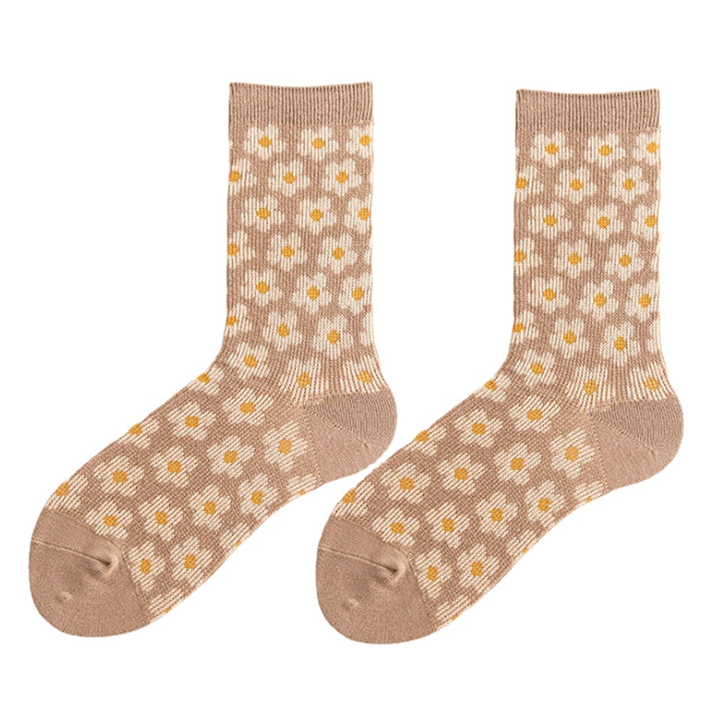 Women Cotton British Style Retro Floral Pattern Warm Casual Tube Socks