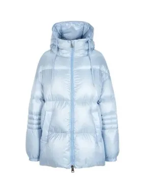 Women s string high neck hooded goose down padded coat light blue 270950