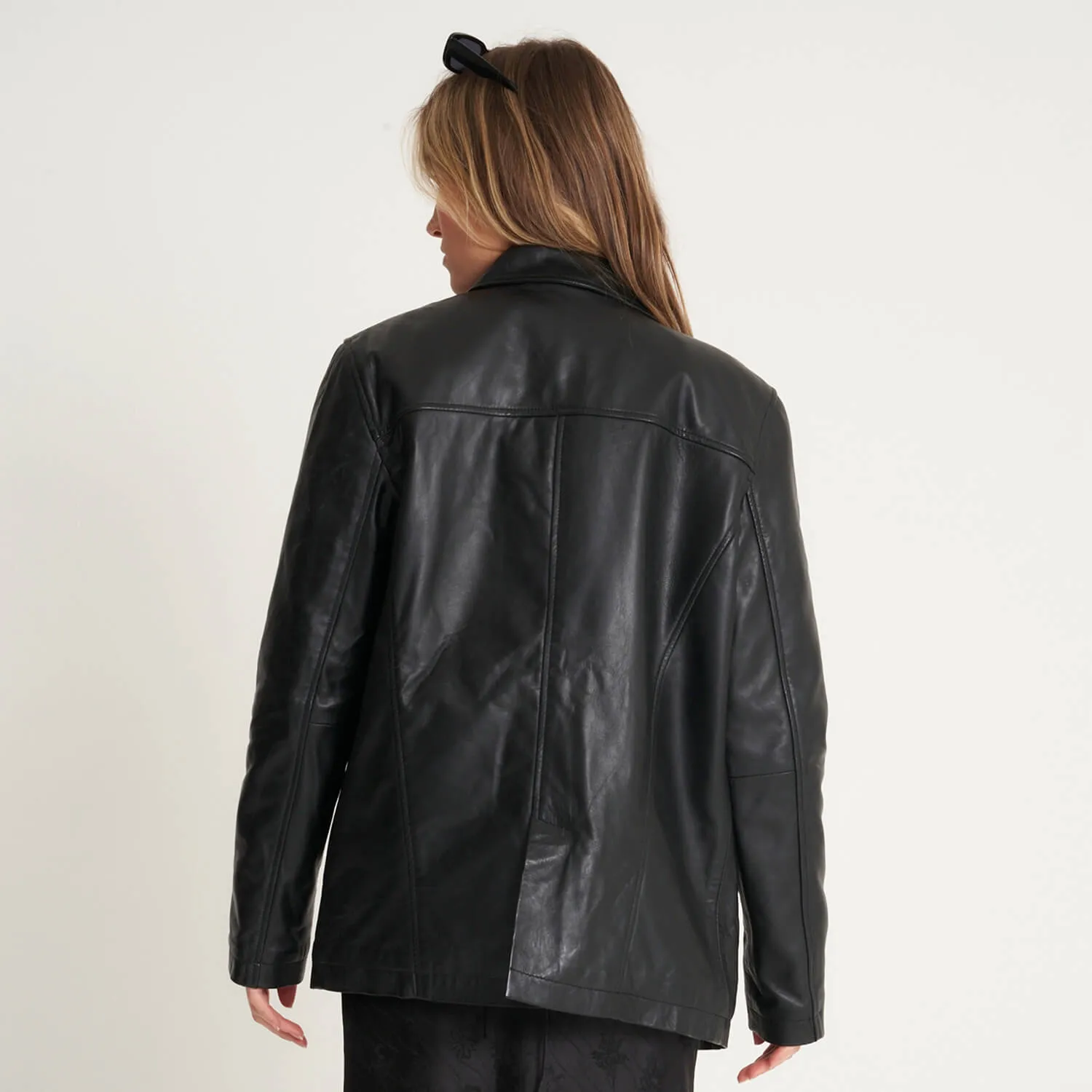 Women's Retro Leather Reefer Jacket - Barneys Originals