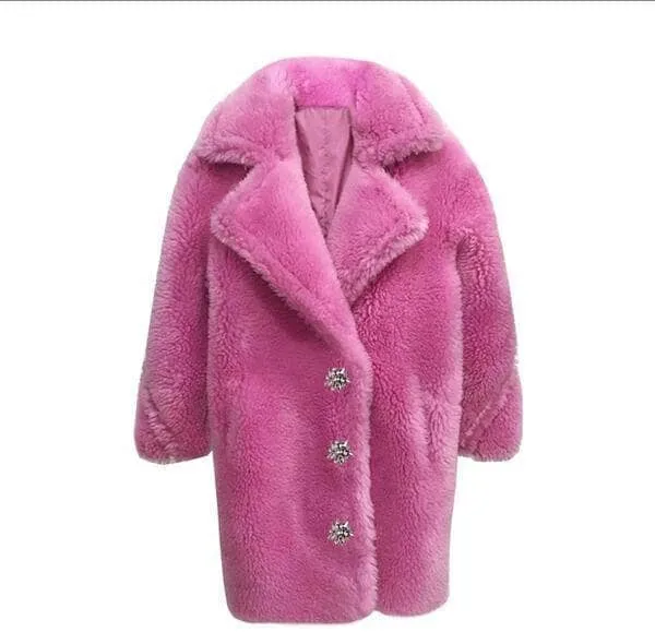 Womens Hot Pink Crystal Teddy Coat