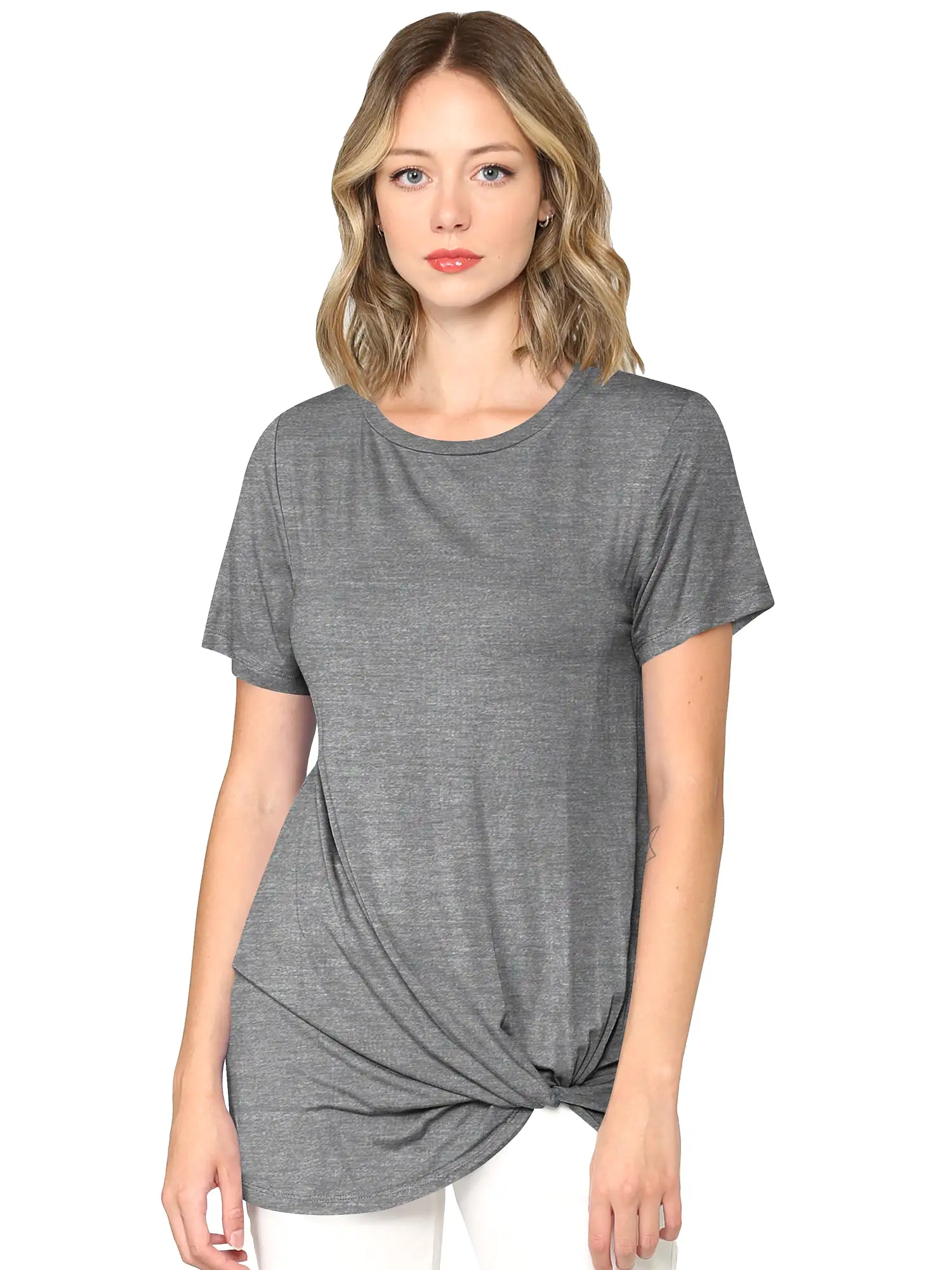 Women's Twist Front Short Sleeve Tunic Tee