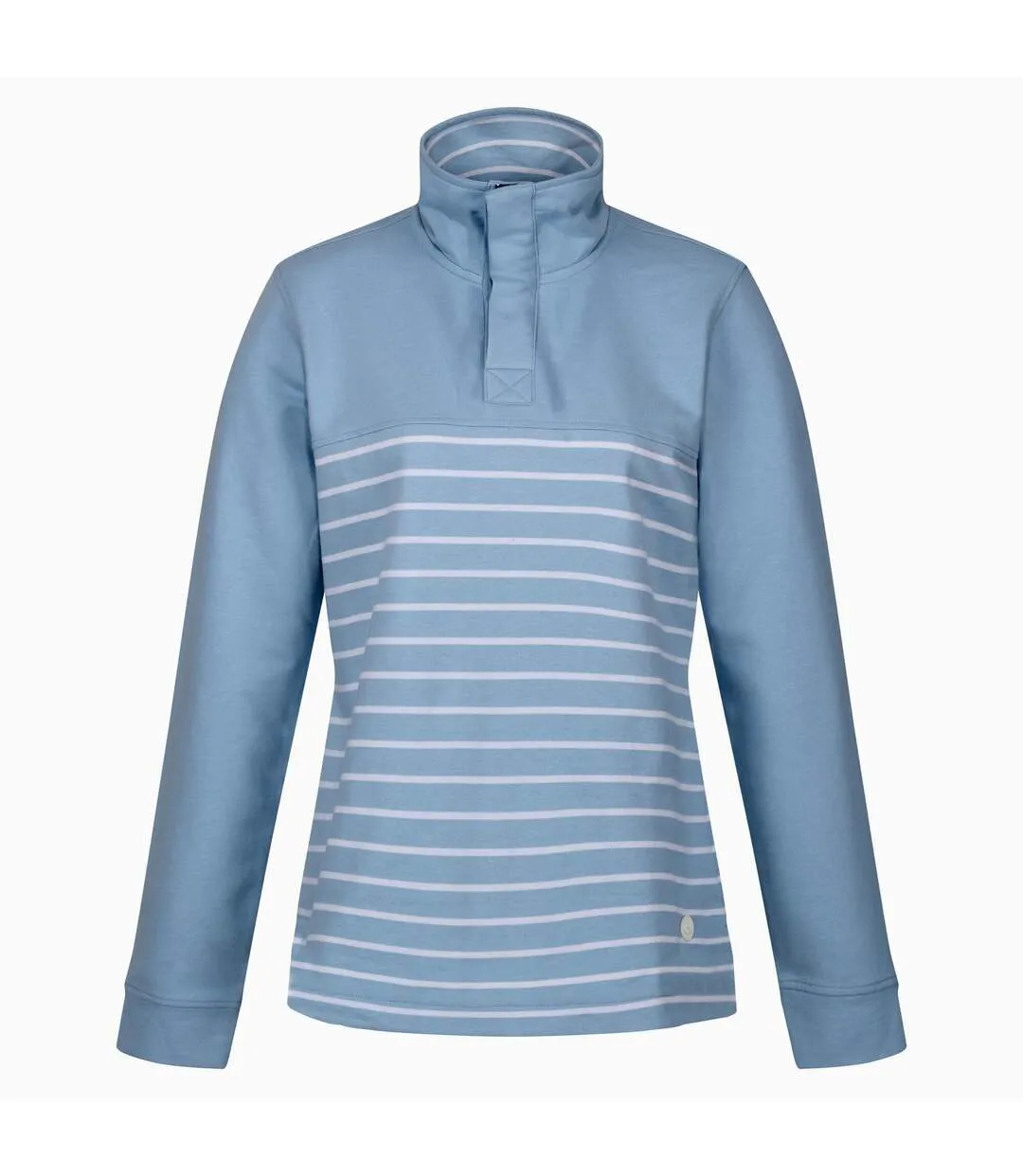 Womens/ladies bayla striped button neck sweatshirt powder blue/white Regatta